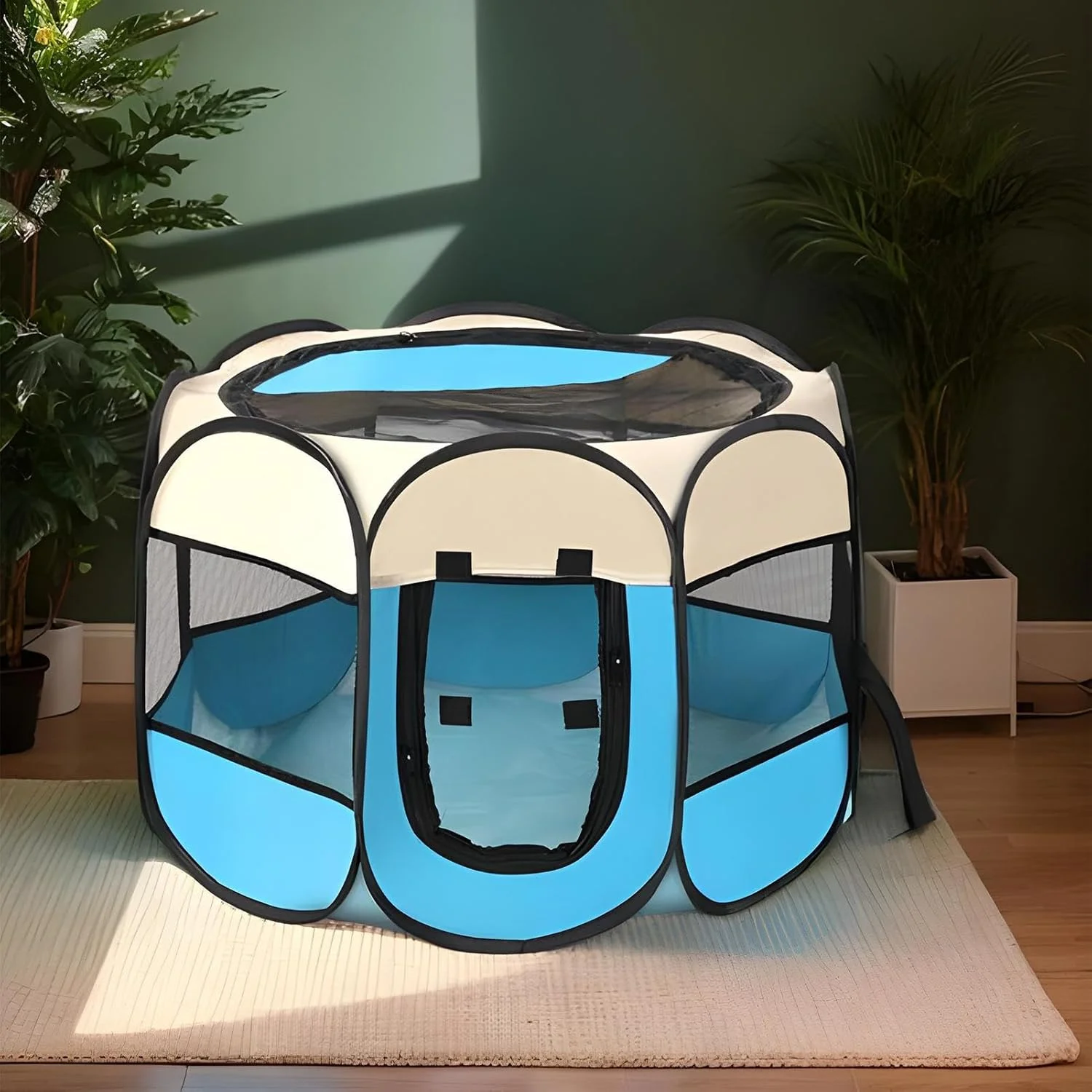 چادر سگ خانگی - محوطه بازی تاشو توری نیمه بسته، قفس جادار و تنفسی برای توله سگ، بچه گربه، راسو، همستر، جوجه تیغی، جوجه، حیاط مسافرتی، پاسیو فضای باز