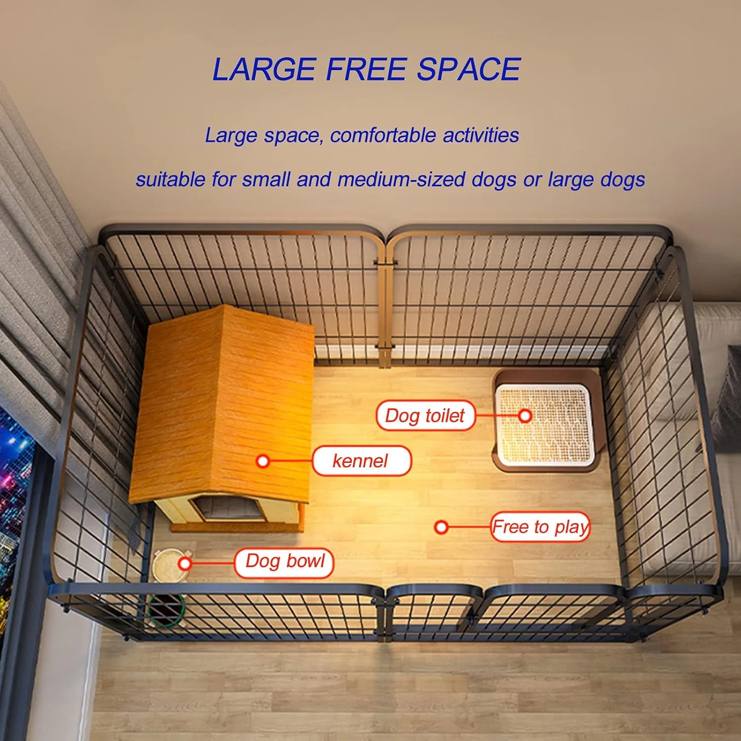 محوطه بازی سگ - محوطه بازی برای سگ ها، محوطه بازی بزرگ سگ در لوازم حیوانات خانگی، محوطه بازی توله سگ مقاوم برای حیوانات خانگی برای سگ گربه داخل/خارج از منزل 6 پنل (مشکی 160 * 80 * 80 سانتی متر)