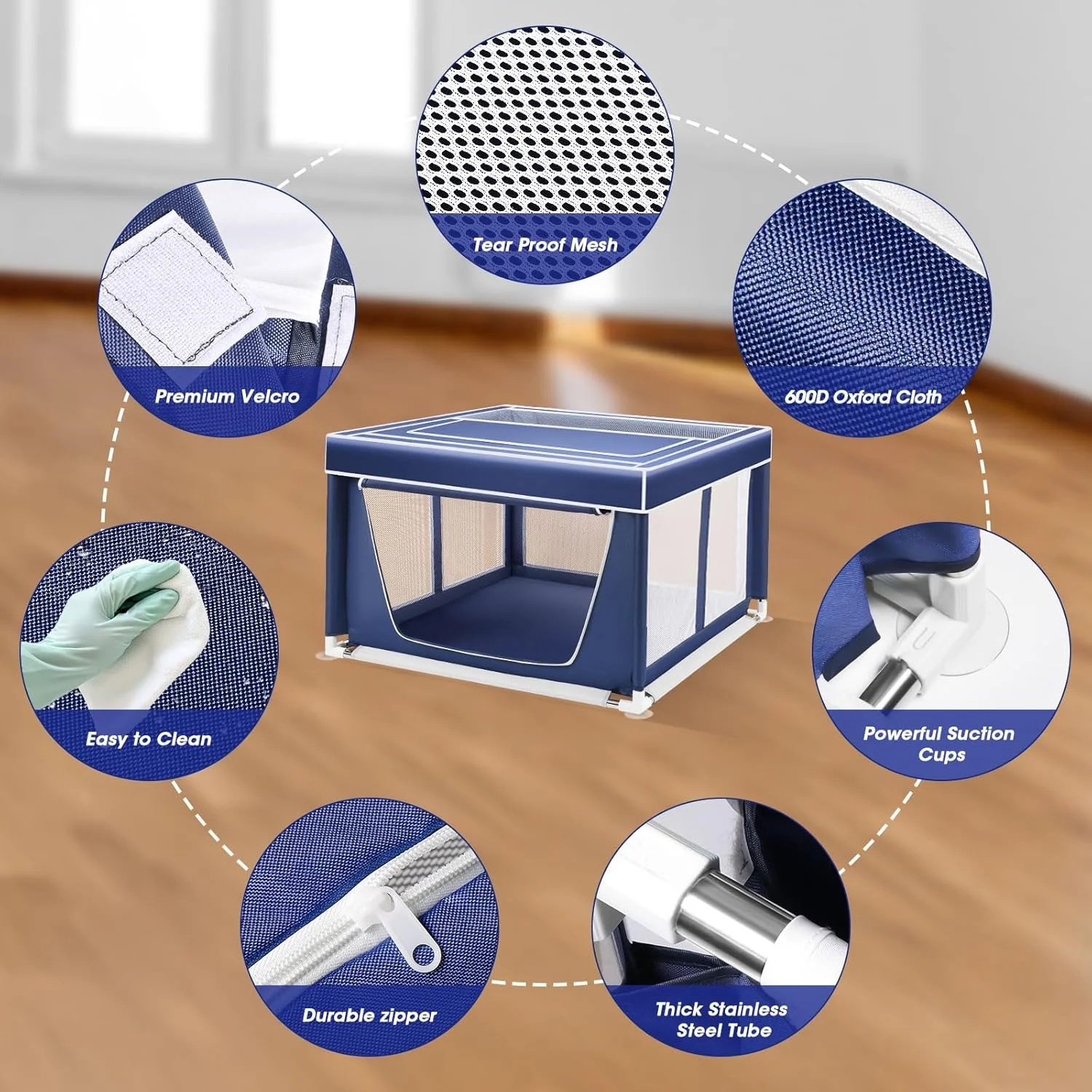 محوطه بازی سگ - محوطه بازی توله سگ با سقف جداشدنی، محوطه بازی سگ در داخل خانه 106x106x65 سانتی متر برای سگ های کوچک و حیوانات کوچک، حصار سگ داخلی و خارجی، حیاط بازی سگ با درب زیپ دار