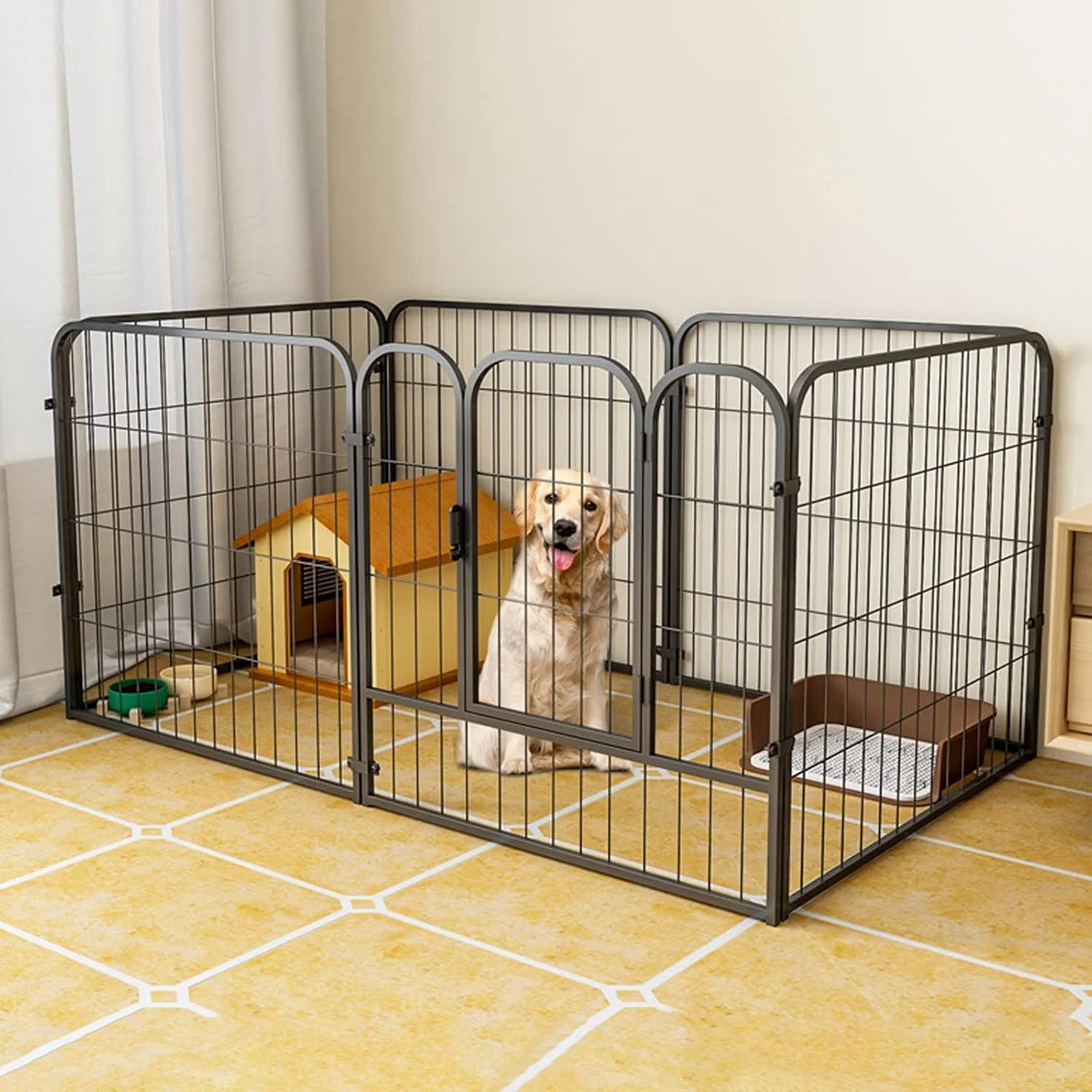 محوطه بازی سگ - محوطه بازی برای سگ ها، محوطه بازی بزرگ سگ در لوازم حیوانات خانگی، محوطه بازی توله سگ مقاوم برای حیوانات خانگی برای سگ گربه داخل/خارج از منزل 6 پنل (مشکی 160 * 80 * 80 سانتی متر)