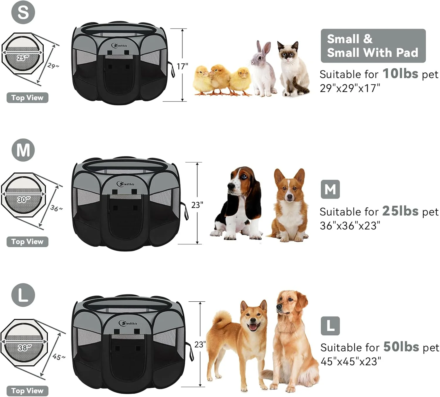 محوطه بازی سگ، محوطه بازی حیوانات خانگی گربه سگ توله سگ برای سگ های کوچک، قفس چادر سگ داخل/خارج از منزل، محوطه بازی قابل حمل سگ با کیف حمل برای سگ/گربه/خرگوش، رویه زیپ دار، خاکستری تیره