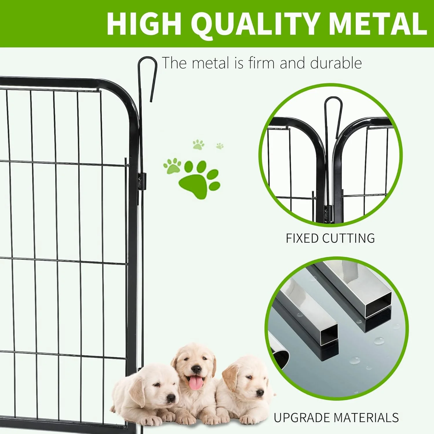 محوطه بازی سگ، ارتفاع 60 سانتی‌متر، 8 پنل، حصار فلزی سگ مناسب فضای داخلی و خارجی، محوطه بازی تاشو و مقاوم برای حیوانات خانگی بزرگ، متوسط و کوچک، محوطه تمرین سگ