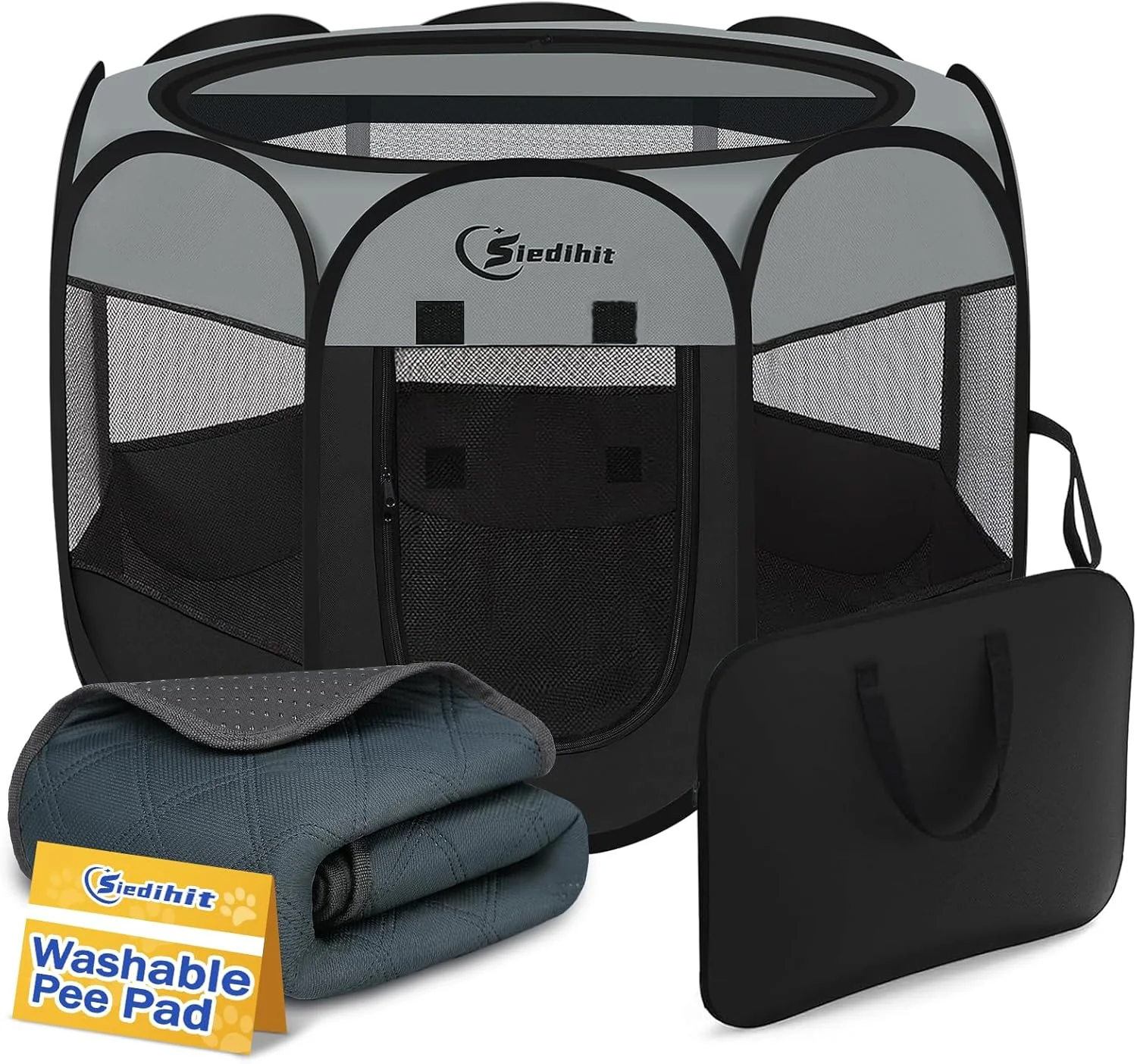 محوطه بازی سگ با پد ادرار قابل شستشو، محوطه بازی حیوانات خانگی گربه سگ توله سگ برای سگ های کوچک، چادر لانه سگ داخل/خارج از منزل، لانه تاشو قابل حمل با کیف حمل برای سگ/گربه/خرگوش (خاکستری تیره) محوطه بازی سگ با پد ادرار قابل شستشو، محوطه بازی حیوانات خانگی گربه سگ توله سگ برای سگ های کوچک، چادر لانه سگ داخل/خارج از منزل، لانه تاشو قابل حمل با کیف حمل برای سگ/گربه/خرگوش (خاکستری تیره)