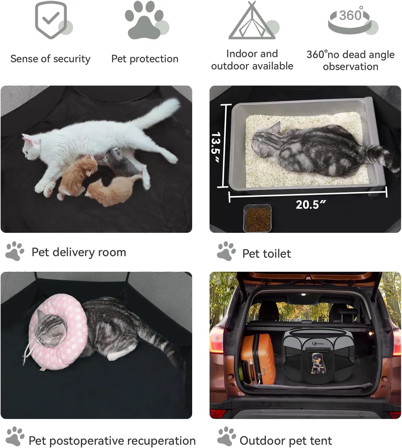 محوطه بازی سگ با پد ادرار قابل شستشو، محوطه بازی حیوانات خانگی گربه سگ توله سگ برای سگ های کوچک، چادر لانه سگ داخل/خارج از منزل، لانه تاشو قابل حمل با کیف حمل برای سگ/گربه/خرگوش (خاکستری تیره)