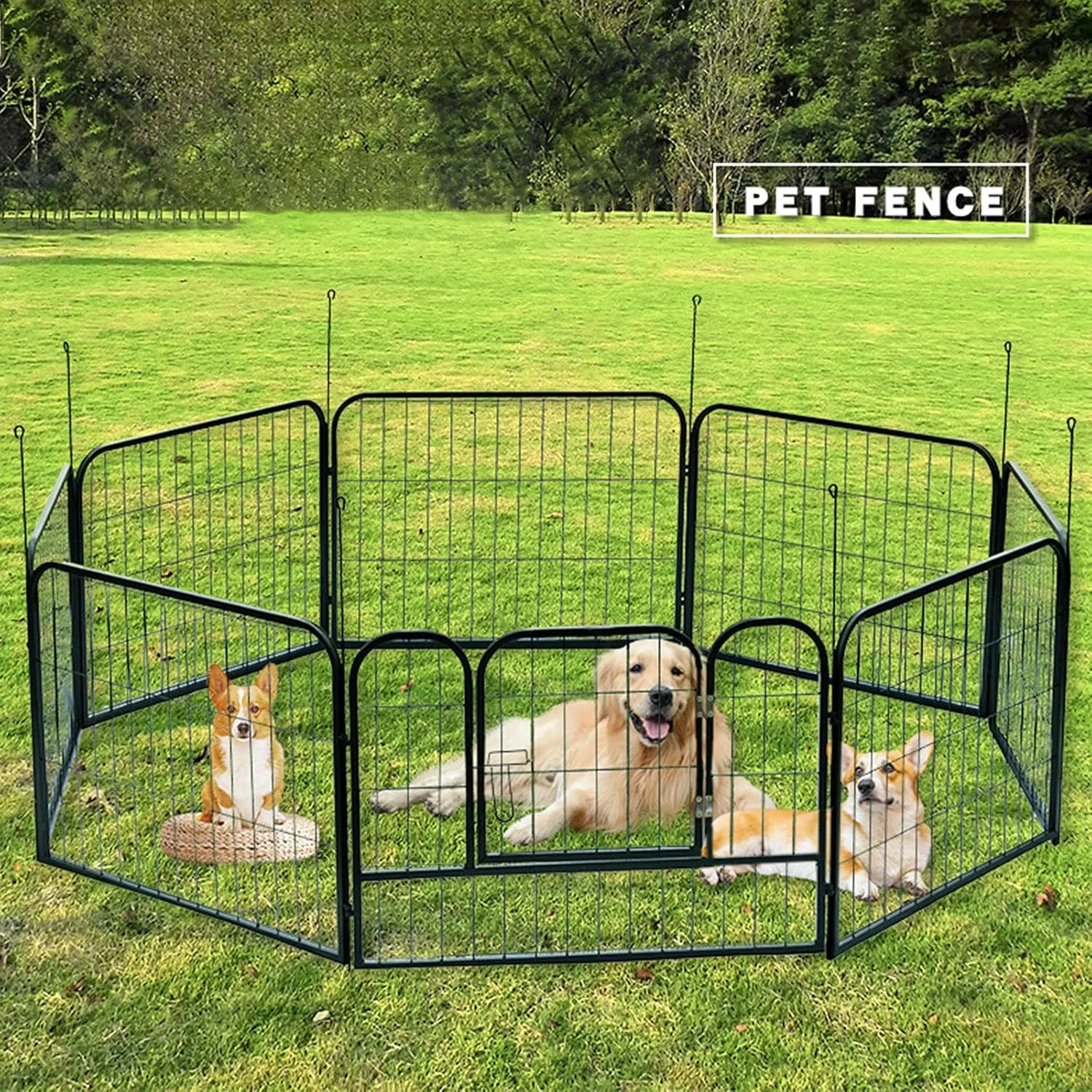 محوطه بازی سگ - قفس تاشو برای توله سگ، حصار فلزی برای سگ و گربه، مناسب فضای داخلی و خارجی، 8 پنل مشکی (8 عدد 60 * 80 سانتی متر (ارتفاع*عرض))