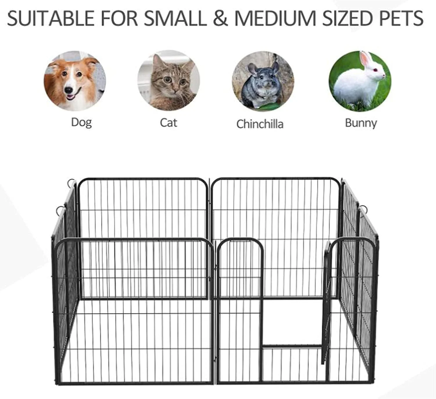 محوطه بازی سگ - قفس تاشو برای توله سگ، حصار فلزی برای سگ و گربه، مناسب فضای داخلی و خارجی، 8 پنل مشکی (8 عدد 60 * 80 سانتی متر (ارتفاع*عرض))