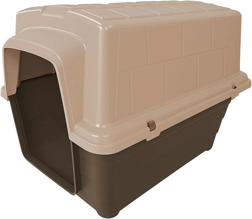 خانه سگ - خانه سگ بادوام و جادار در فضای باز برای سگ های بزرگ - مونتاژ آسان و سریع، طراحی تهویه هوا و راحتی (قهوه ای، ارتفاع 45 x عرض 47 x طول 60 سانتی متر - متوسط)