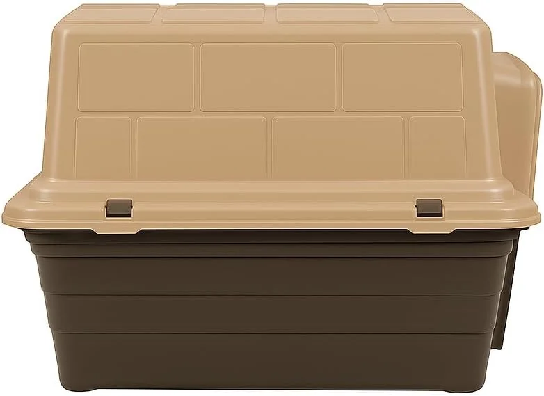 خانه سگ - خانه سگ بادوام و جادار در فضای باز برای سگ های بزرگ - مونتاژ آسان و سریع، طراحی تهویه هوا و راحتی (قهوه ای، ارتفاع 45 x عرض 47 x طول 60 سانتی متر - متوسط)