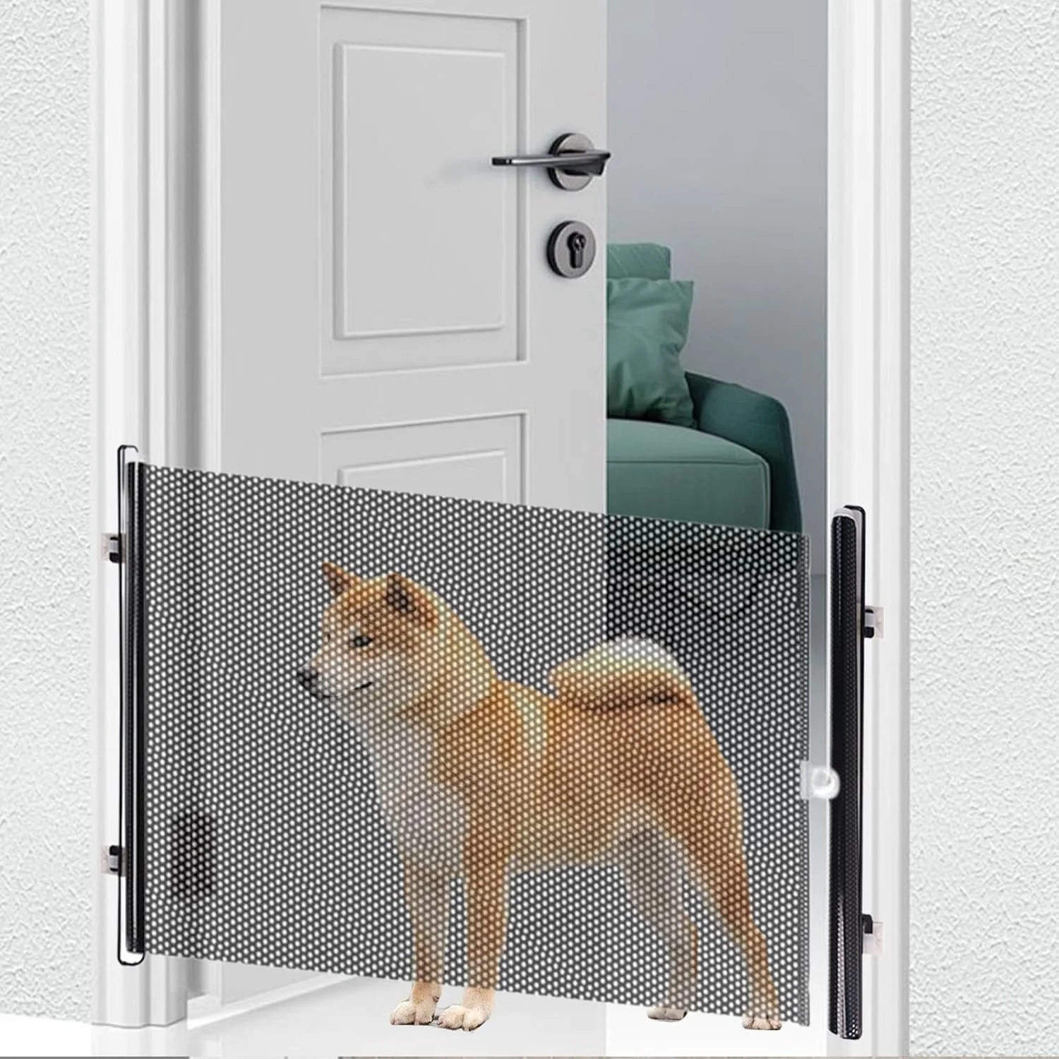 Dog Gate - Retractable Dog Safety Gates | Pet Playpen for Stairs Home and Outdoor Use Doorway Patio Fireplace Hallway Deck Kitchen Kids Play Area