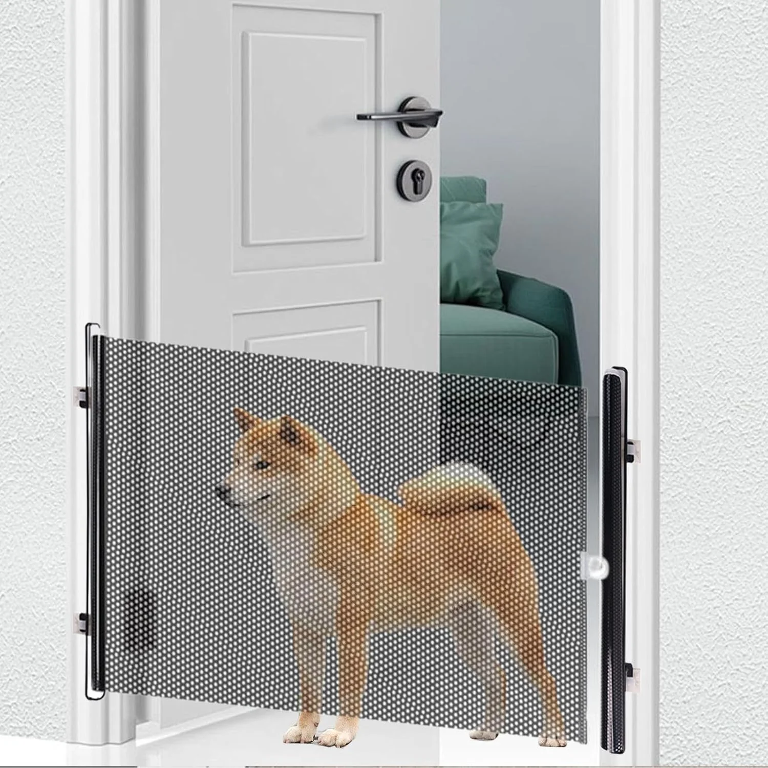 Dog Fence - Small Dog Safety Fence | Home and Outdoor Use Pet Playpen for Living Room Hallway Kitchen Deck Patio Fireplace Bedroom Doorway