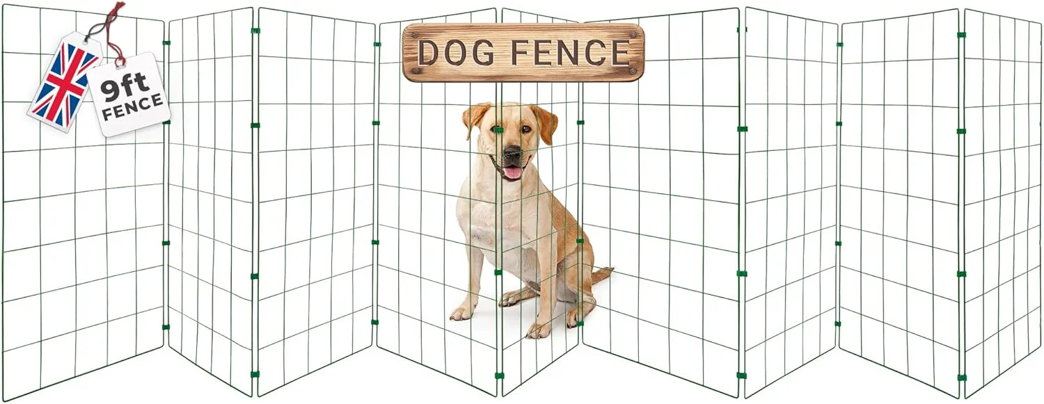 حصار سگ در فضای باز - پنل های فلزی مستحکم و حصار موقت برای سگ ها، دروازه حیوانات خانگی در فضای باز و حصار سگ برای باغ، مانع سگ برای خانه و باغ، حصار توله سگ، دروازه سگ باغ در فضای باز 2.7 متر