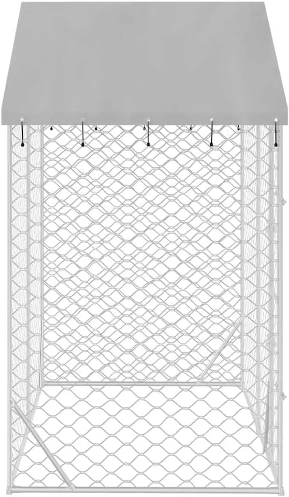 قفس سگ بیرونی با سقف، محوطه فلزی بزرگ حیوانات، خانه سگ مقاوم برای حیاط خلوت، نقره ای 3x1.5x2.5 متر فولاد گالوانیزه