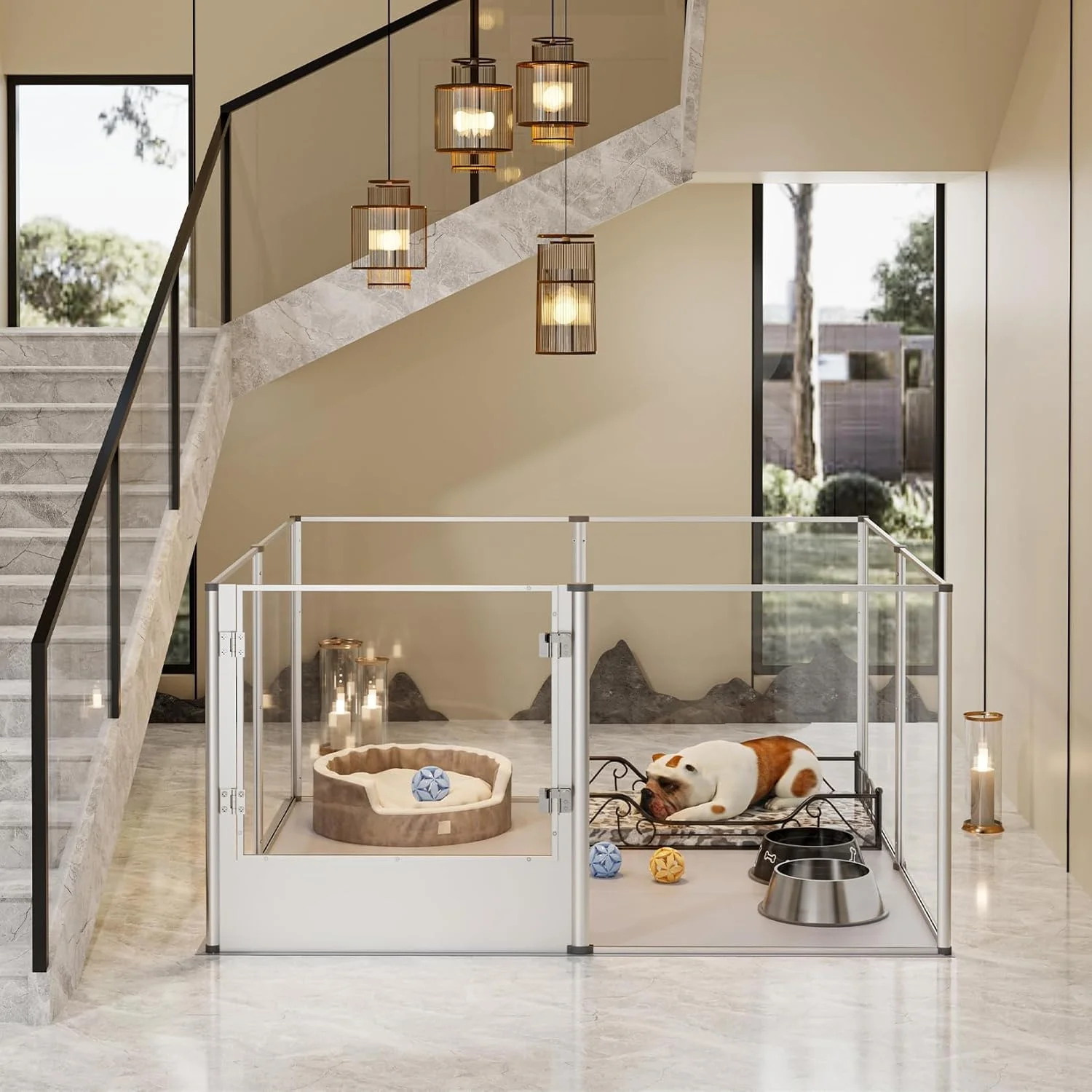 محوطه بازی شفاف سگ: باکس زایمان و محوطه داخلی حیوانات خانگی با پد ضد آب - محوطه بازی اکریلیک حیوانات کوچک با قاب فلزی برای گربه ها، توله سگ ها، خرگوش ها و خوکچه هندی