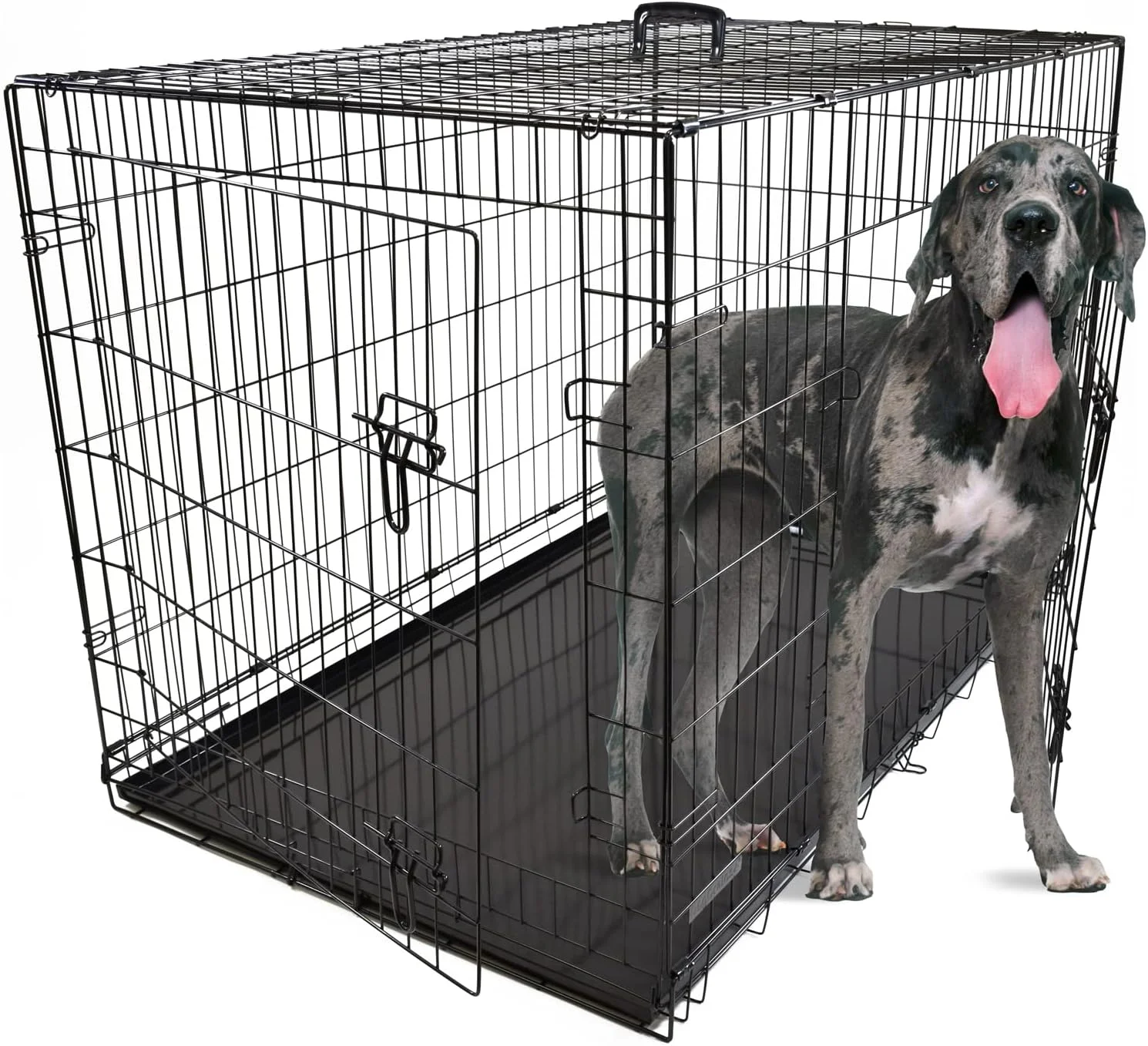 قفس سگ تاشو بسیار بزرگ با 2 درب، فلز مقاوم در برابر جویدن، سینی قابل جابجایی، 46 اینچ، مشکی