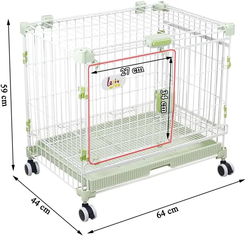 قفس سگ - باکس فلزی بادوام برای سگ های کوچک و متوسط - طراحی با سقف باز، قفل درب ایمن، سینی قابل جابجایی و چرخ های جهانی، قفس حیوانات خانگی برای استفاده در داخل و خارج از منزل، 64 سانتی متر (سبز)