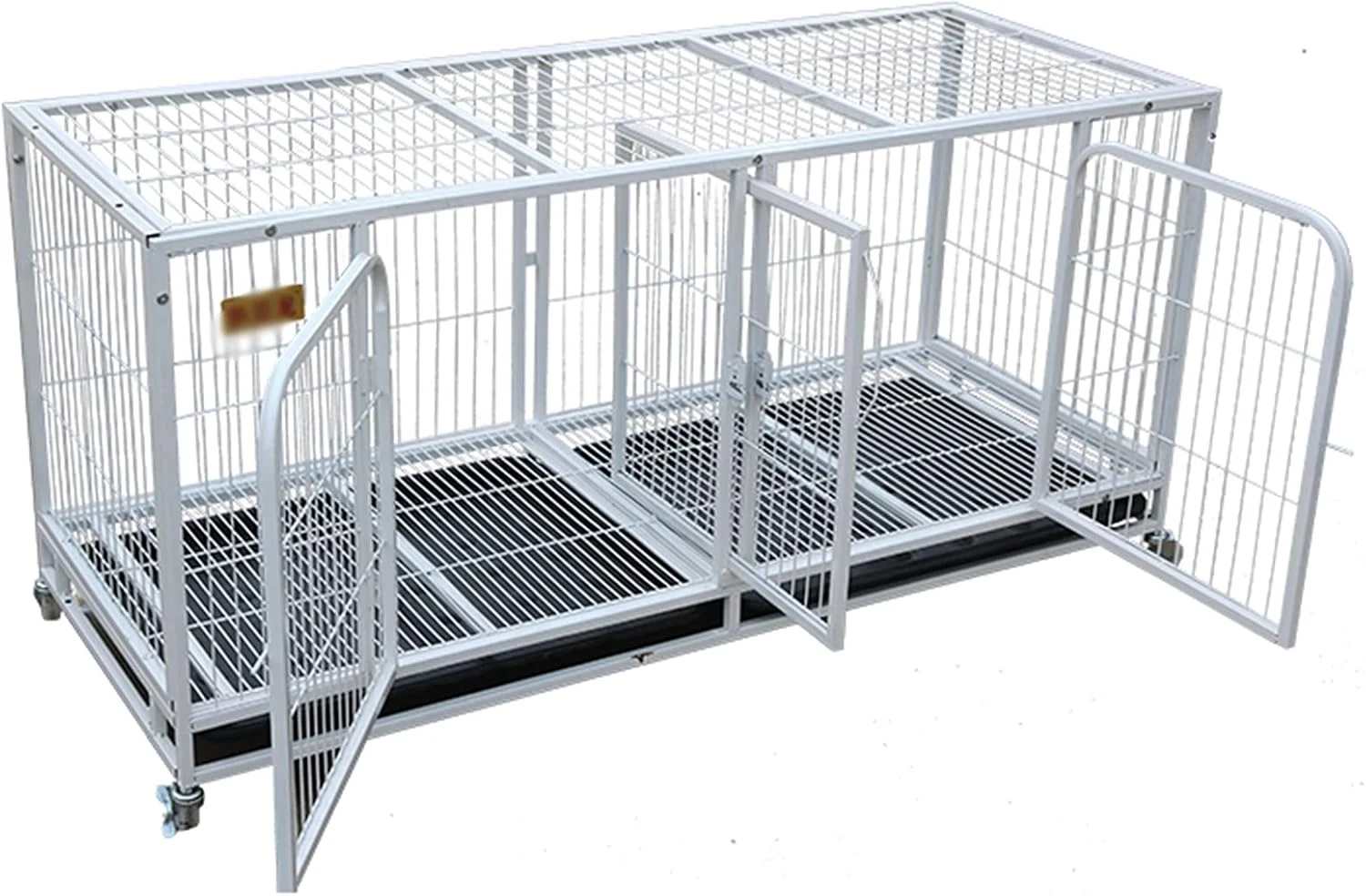 قفس سگ - باکس سگ سنگین، لانه فلزی قوی حیوانات خانگی، لوله مربعی مقاوم در برابر پارگی با 4 چرخ قفل‌دار و سینی قابل جابجایی برای سگ‌های بزرگ، نصب آسان (110 * 72 * 77 سانتی‌متر)