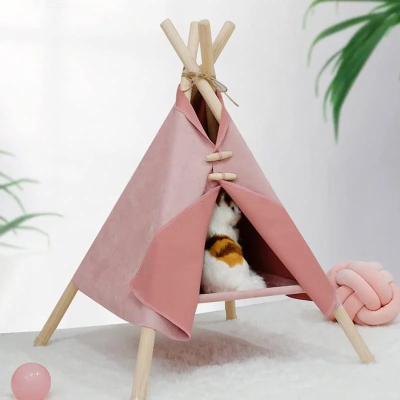 تخت خواب کلبه ای تپه ای حیوانات خانگی DLUXCA، چادر تاشو قابل حمل با کوسن ضخیم، مونتاژ آسان، مناسب بهار و تابستان