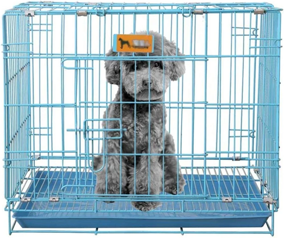 قفس فلزی متوسط سگ با جداکننده، خانه بازی تاشو و قابل حمل گربه و حیوانات خانگی آبی با سینی، لانه داخلی و خارجی (اندازه: متوسط 70 * 50 * 60 سانتی متر)