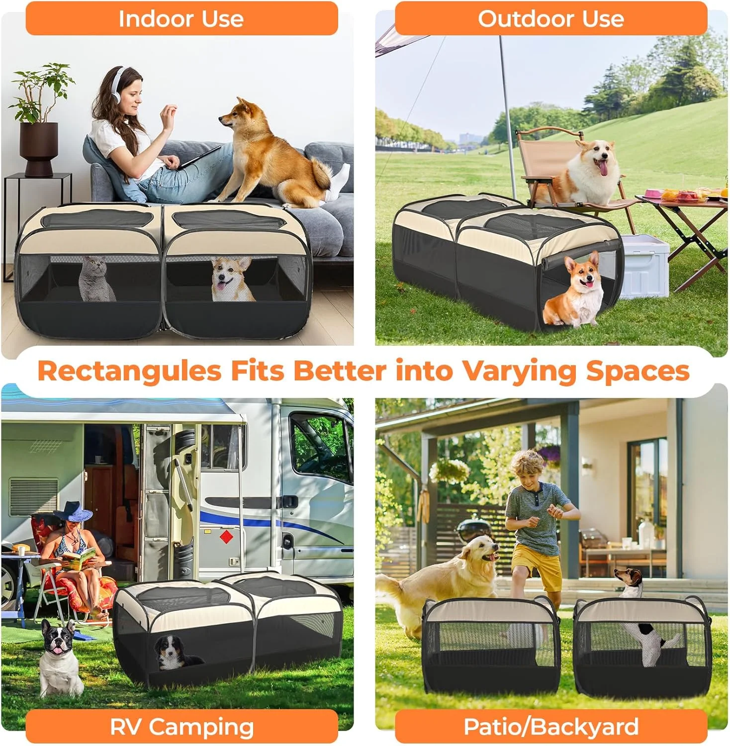 محوطه بازی توله سگ تاشو 2 در 1، قابل جدا شدن به 2 محوطه جداگانه با درب های اضافی، قفس قابل حمل سگ و گربه، چادر لانه حیوانات خانگی، قفس محوطه بچه گربه، قفس تاشو داخلی و خارجی (بزرگ)