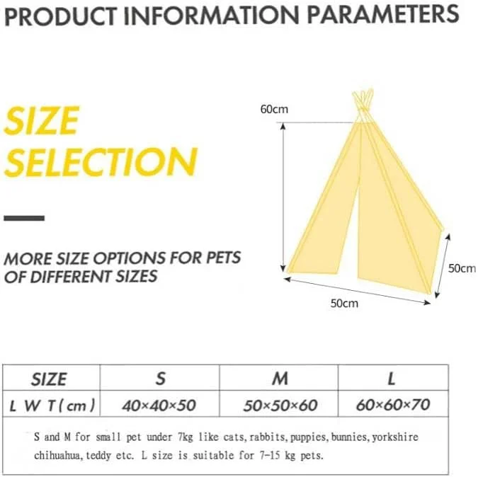 خانه چادری حیوانات خانگی DLUXCA، تخت گربه، تیپی قابل حمل مناسب برای گردش سگ و توله سگ در فضای باز و داخل خانه (رنگ: A، اندازه: 60X60X70CM)