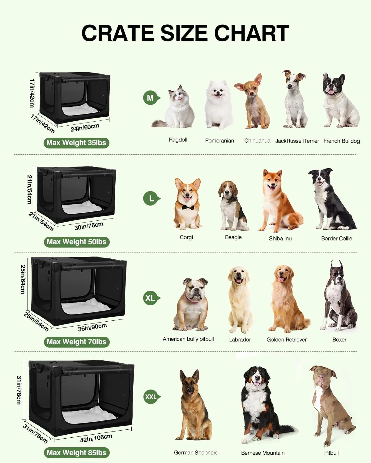  باکس حمل تاشو سگ دریمکوا مناسب سگ های سایز متوسط و بزرگ، باکس سگ قابل حمل با 4 درب، لانه نرم تاشو با پنجره های توری مقاوم در برابر جویدن برای مسافرت های داخلی و خارجی، به همراه کیف نگهداری، 60*42*42 سانتی متر، مشکی
