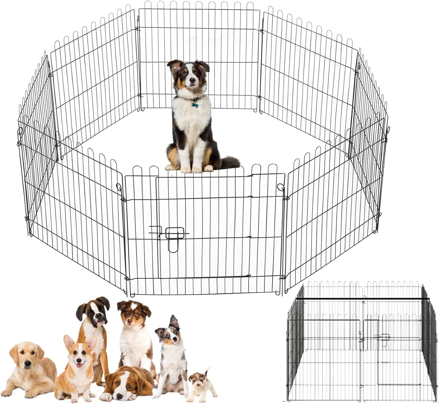 محوطه بازی تاشو 6 ضلعی فلزی Despacito برای سگ و حیوانات خانگی با درب - ابعاد 120*120*60 سانتی متر، مناسب برای انواع نژادهای کوچک، توله سگ ها و سگ هایی با قد حداکثر 40 سانتی متر