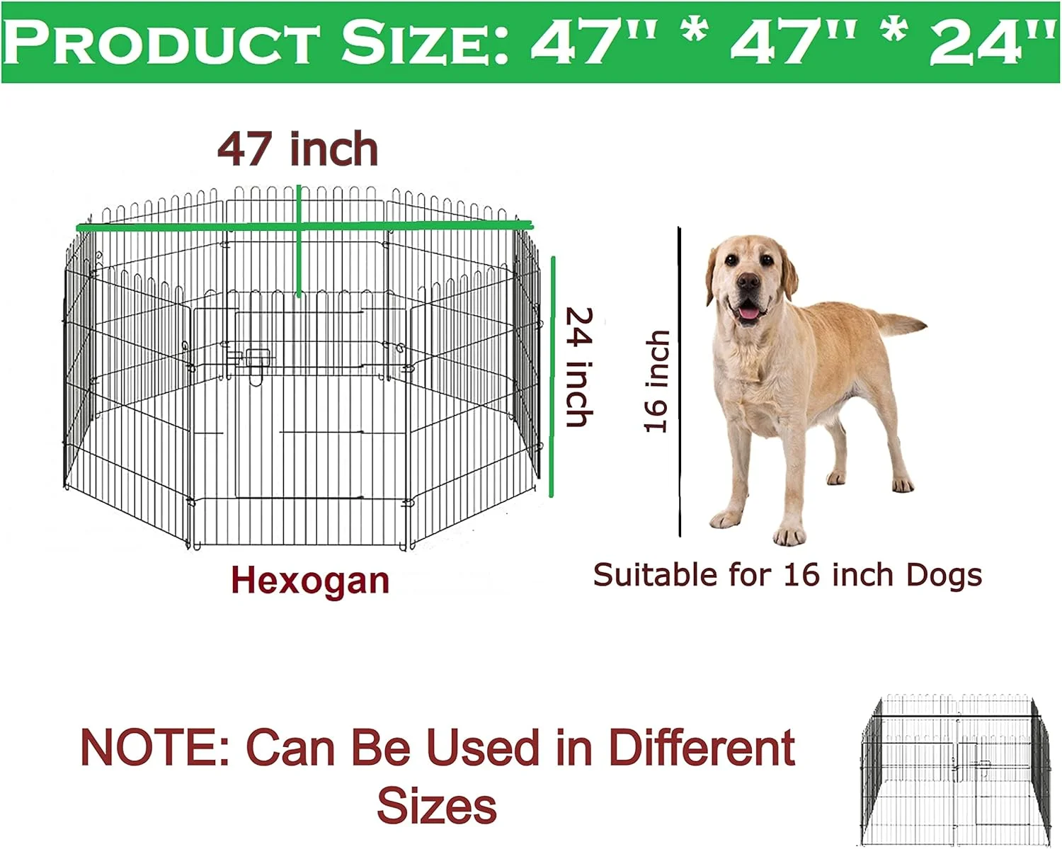 محوطه بازی تاشو 6 ضلعی فلزی Despacito برای سگ و حیوانات خانگی با درب - ابعاد 120*120*60 سانتی متر، مناسب برای انواع نژادهای کوچک، توله سگ ها و سگ هایی با قد حداکثر 40 سانتی متر