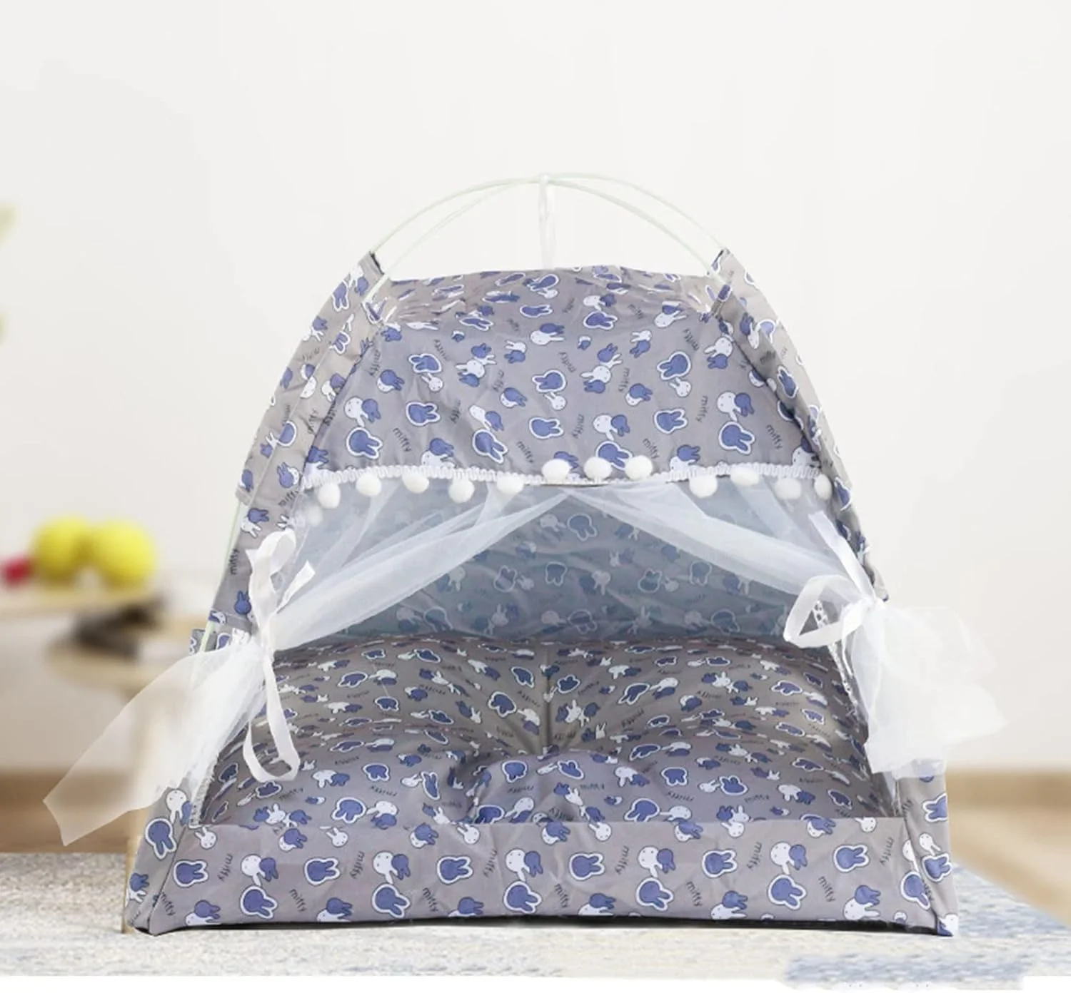 خانه چادری سگ بامزه، چادر حیوانات خانگی سرپوشیده با قابلیت جدا شدن، گرم، ضد ریزش، قابل شستشو، کف ضد آب، دارای درب و پنجره توری برای تمام فصول (خاکستری)