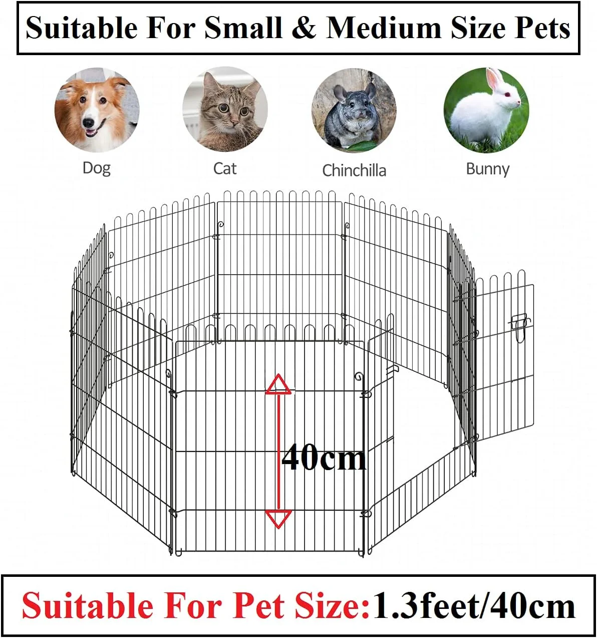 محوطه بازی تاشو 6 ضلعی فلزی Despacito برای سگ و حیوانات خانگی با درب - ابعاد 120*120*60 سانتی متر، مناسب برای انواع نژادهای کوچک، توله سگ ها و سگ هایی با قد حداکثر 40 سانتی متر