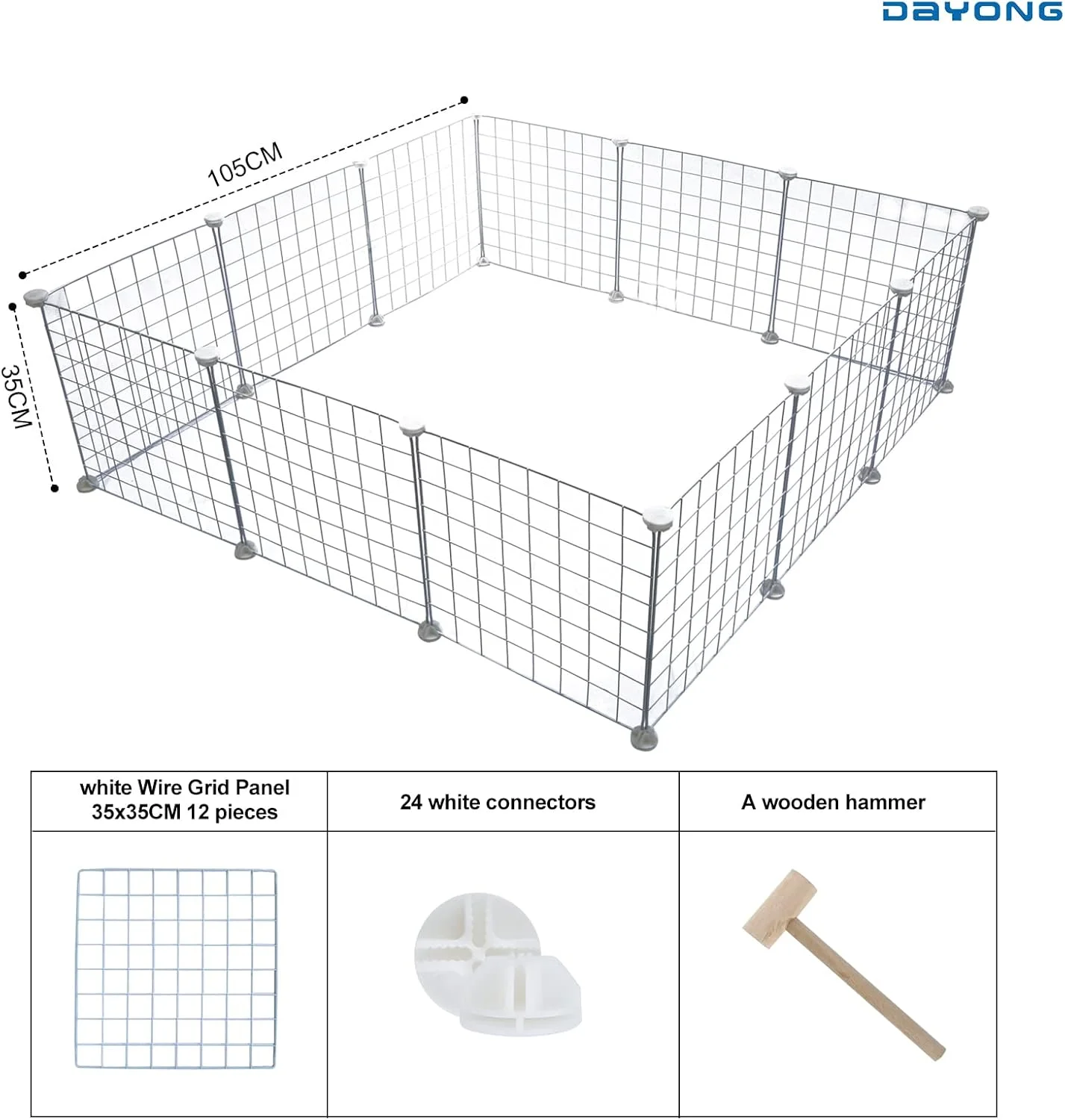 پارک بازی حیوانات خانگی DAYONG، ۱۲ پنل فلزی قابل حمل DIY، جایگاه حیوانات کوچک، پارک بازی ورزشی، چادر، حصار، حصار حیاط، قفس و پارک بازی برای داخل و خارج از خانه (سفید-۱۲)