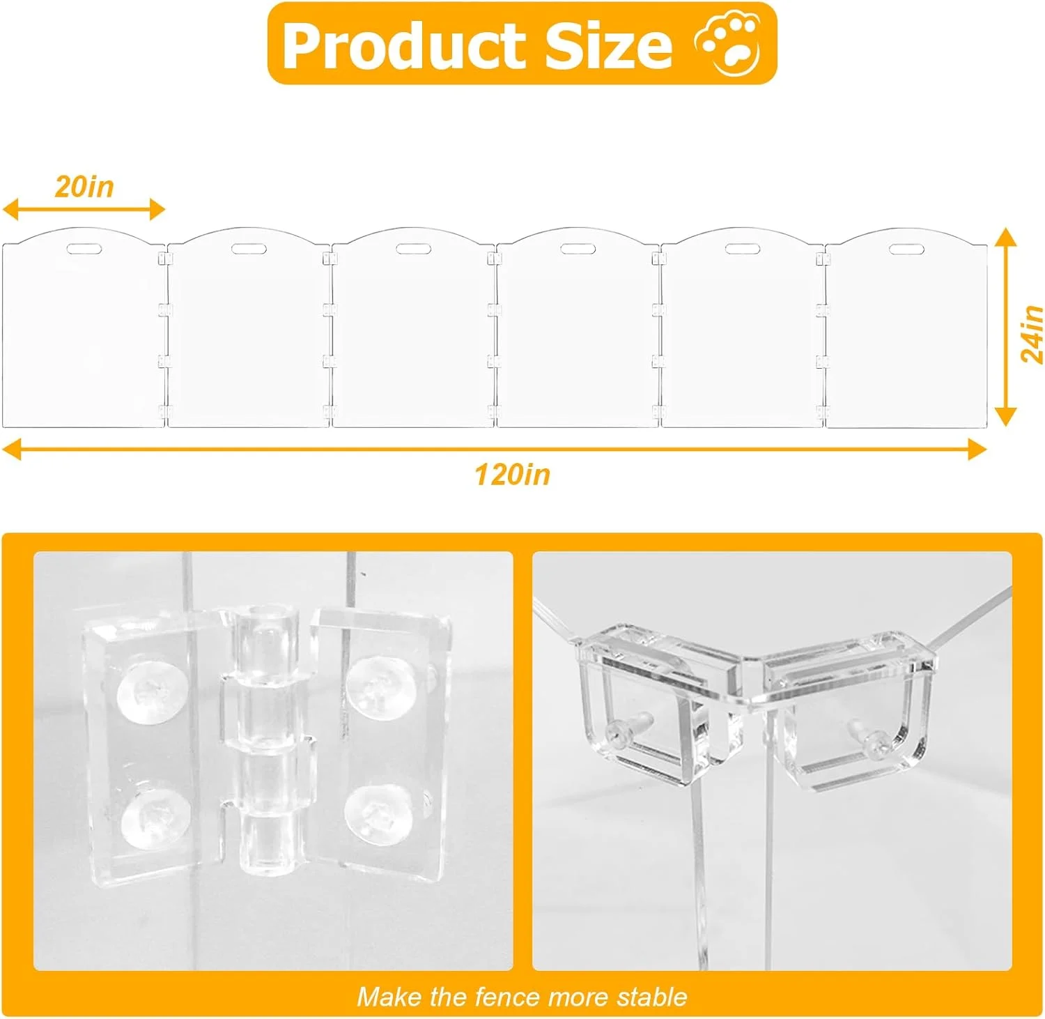 محوطه بازی سگ آکریلیک Cutora برای خانه، تاشو، دروازه سگ داخلی با دستگیره، حصار حیوانات خانگی مستقل، محوطه شفاف سگ برای لوازم جانبی سگ، توله سگ، گربه، خرگوش (6 پنل)