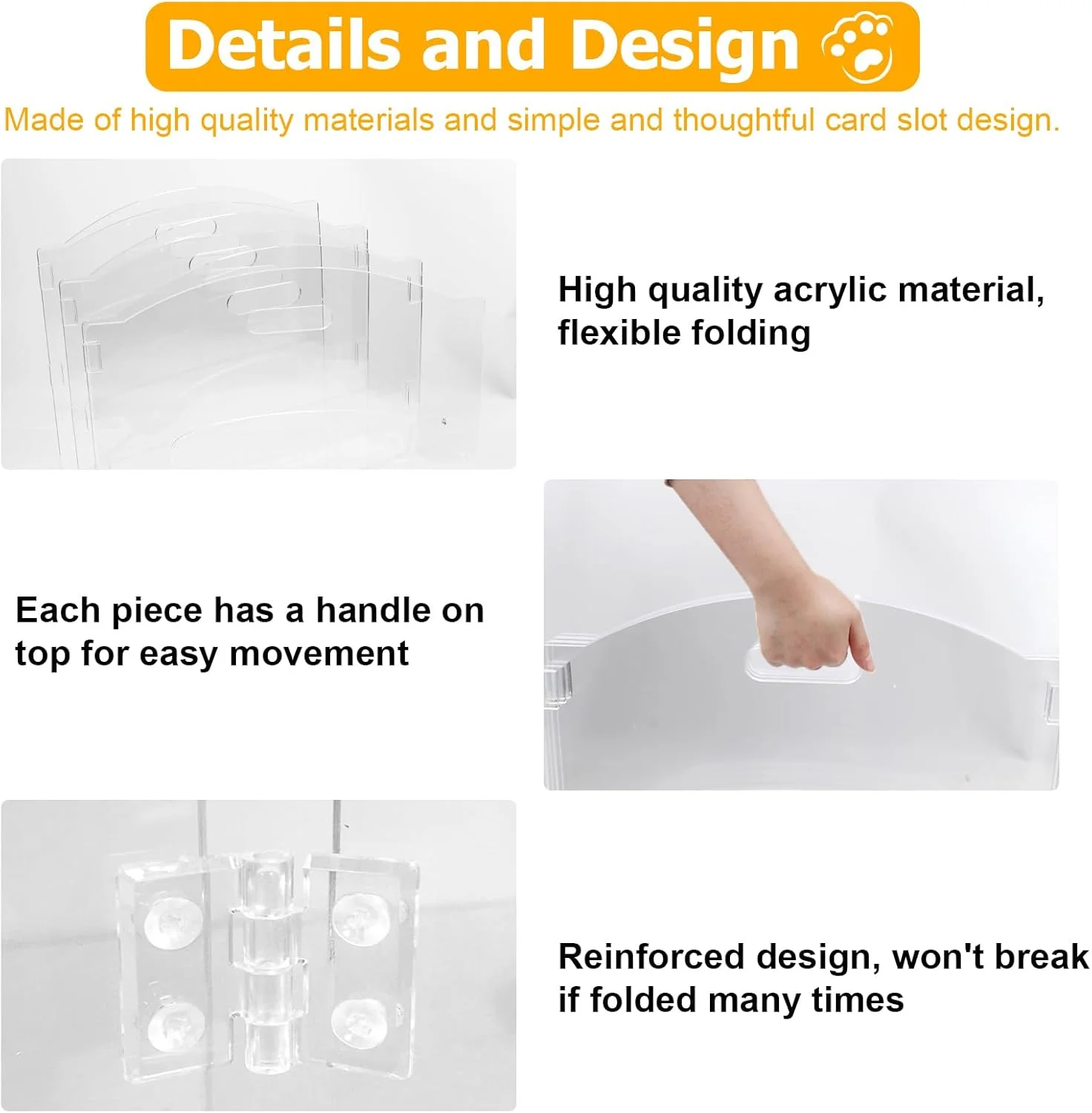 محوطه بازی سگ آکریلیک Cutora برای خانه، تاشو، دروازه سگ داخلی با دستگیره، حصار حیوانات خانگی مستقل، محوطه شفاف سگ برای لوازم جانبی سگ، توله سگ، گربه، خرگوش (6 پنل)