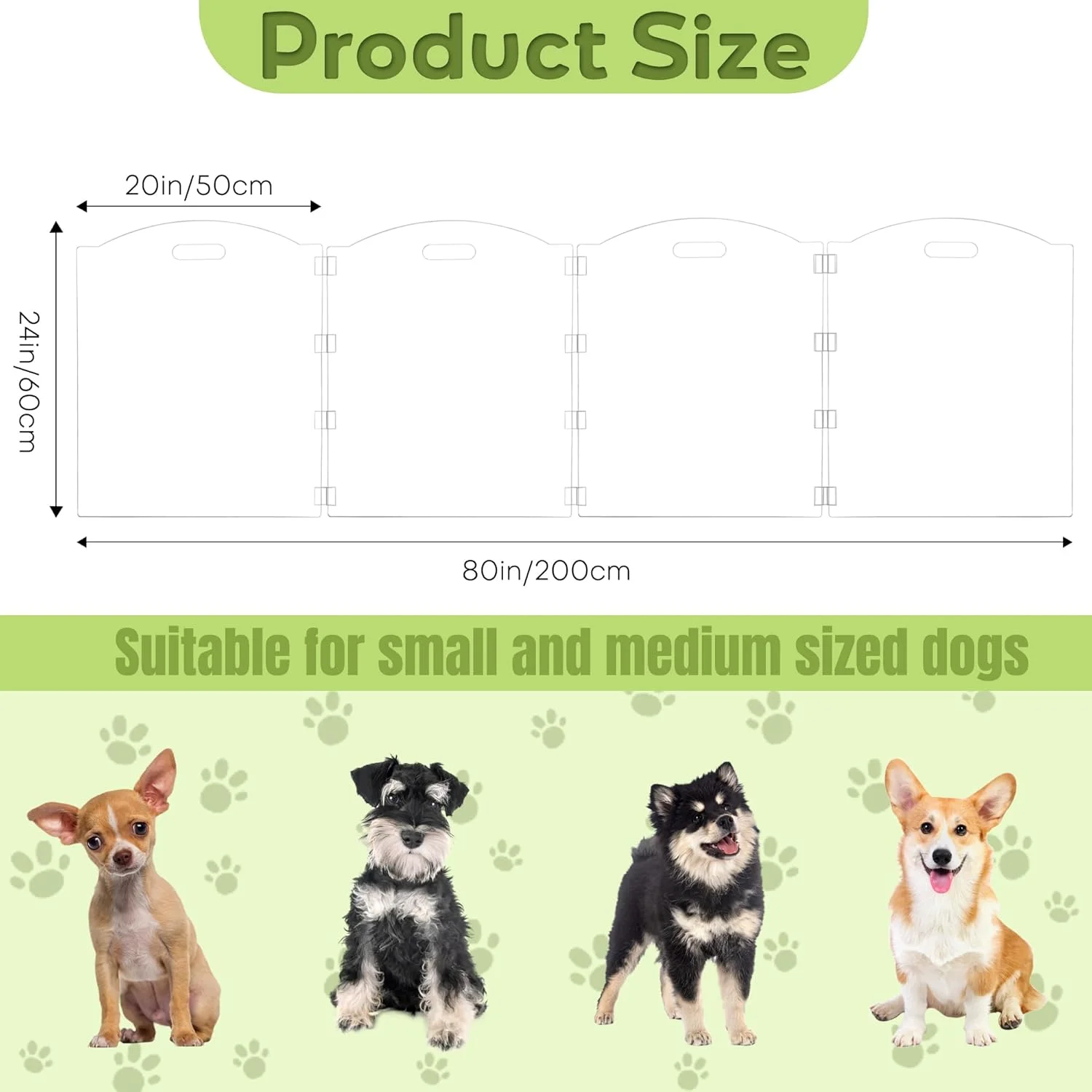 محوطه بازی سگ آکریلیک Cutora برای خانه، 4 پنل 80 اینچ عرض در 24 اینچ ارتفاع، دروازه سگ تاشو داخلی با دستگیره، حصار حیوانات خانگی مستقل، محوطه شفاف سگ برای سگ های متوسط، توله سگ، گربه، لوازم جانبی خرگوش