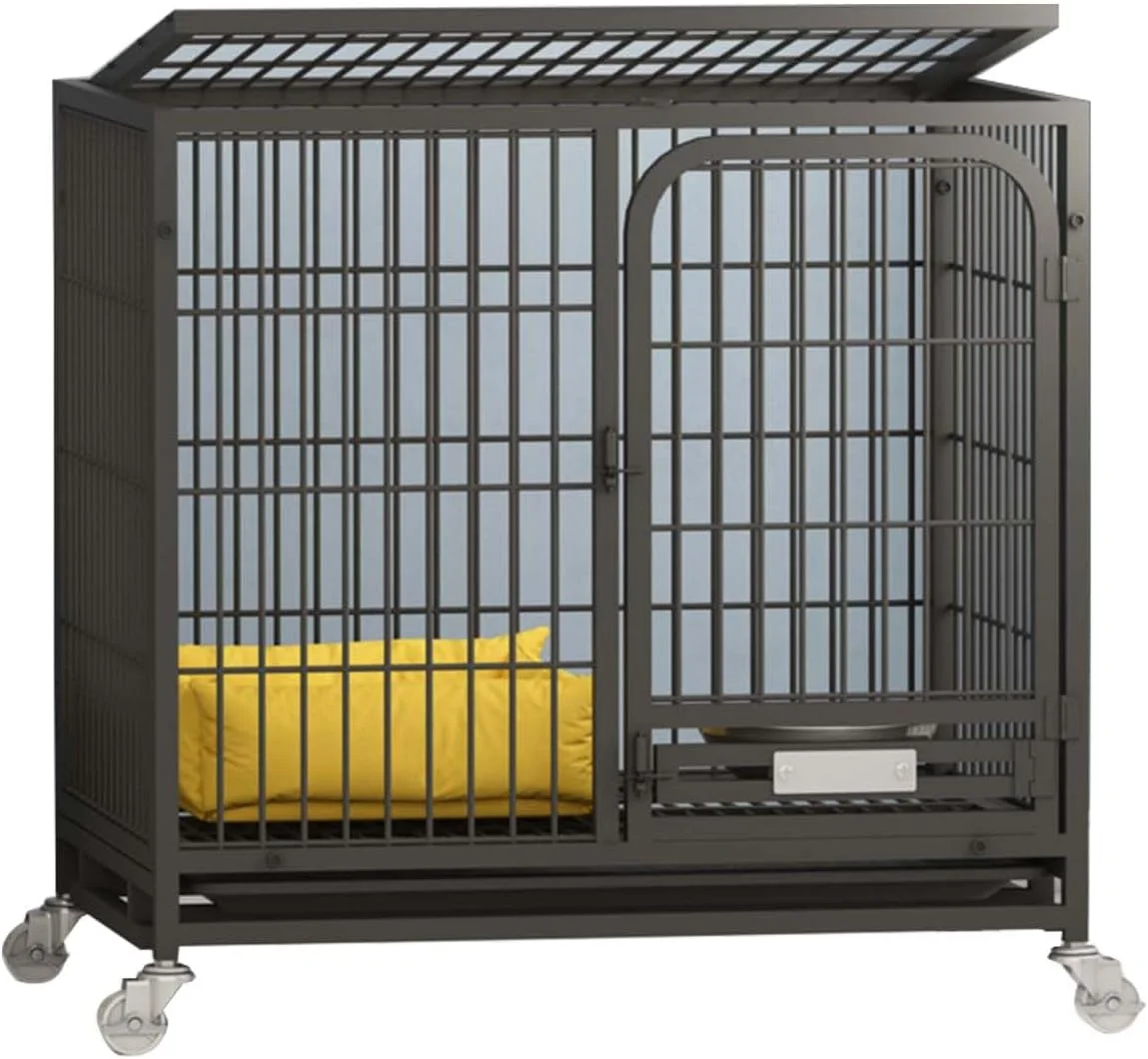 قفس سگ، قفس حیوانات خانگی، تک درب با نورگیر، به همراه سینی، 96 * 65 * 86 سانتی متر، مشکی/سفید (61 * 44 * 57، مشکی)