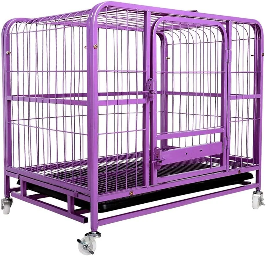 قفس سگ متحرک WYJW، صورتی، فلزی، مناسب فضای داخلی و خارجی، خانه حیوانات خانگی کوچک/متوسط با سینی (اندازه: 54 * 37 * 50 سانتی متر)