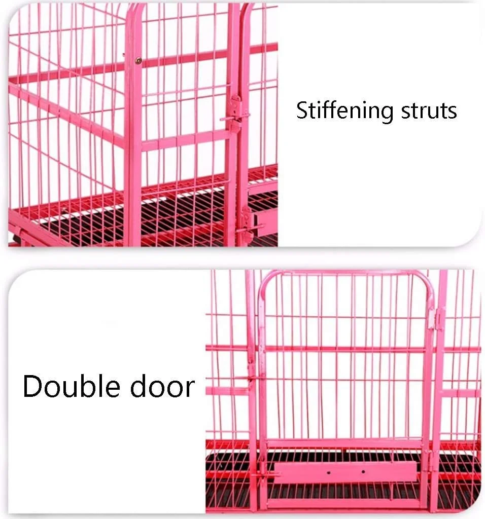 قفس سگ متحرک WYJW، صورتی، فلزی، مناسب فضای داخلی و خارجی، خانه حیوانات خانگی کوچک/متوسط با سینی (اندازه: 54 * 37 * 50 سانتی متر)