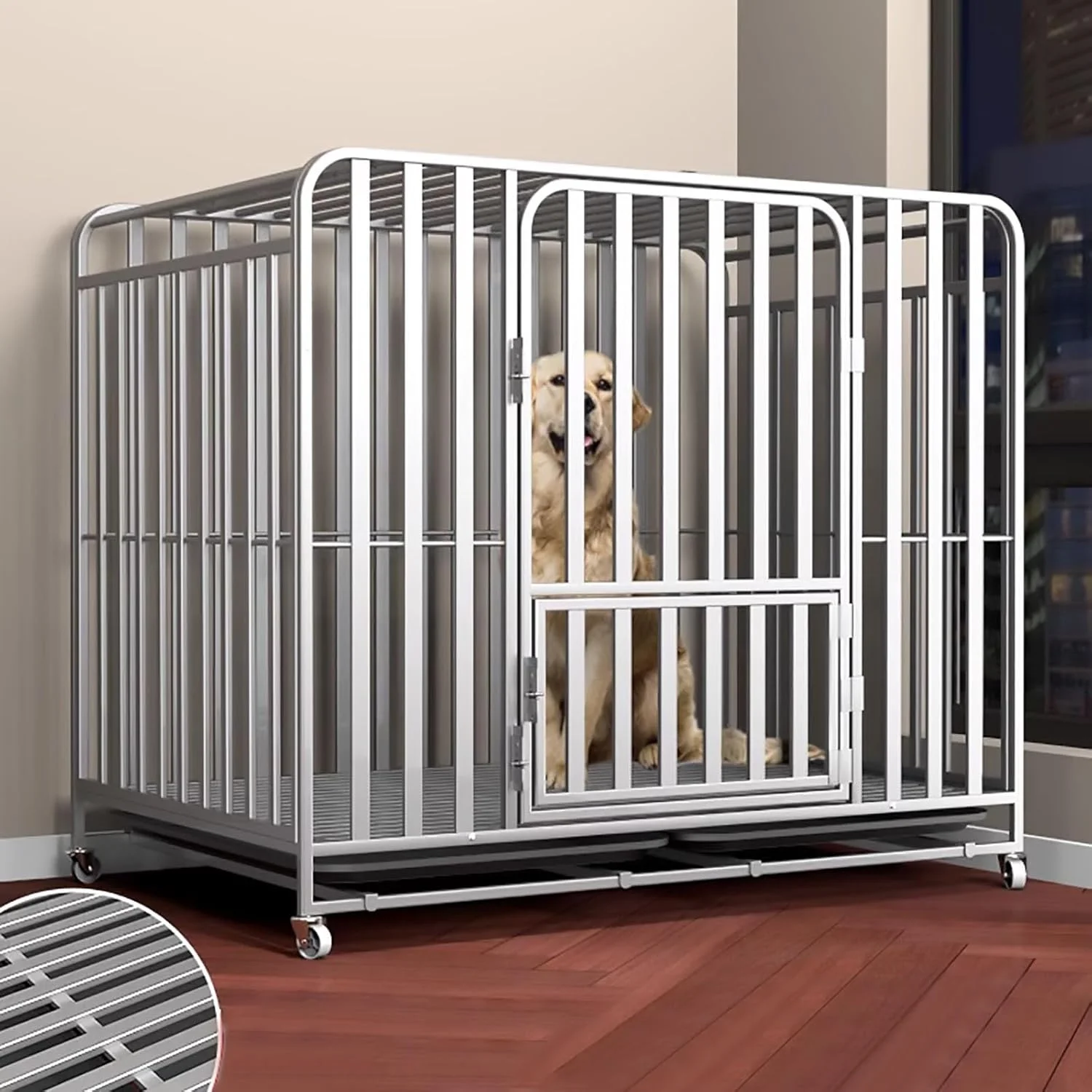 قفس سگ برای سگ های متوسط/بزرگ، خانه سگ، لانه بزرگ غیرقابل تخریب داخلی، تقویت کامل لوله مربعی، قوی و محکم و همیشه گرم، نقره ای-125x95x110 سانتی متر