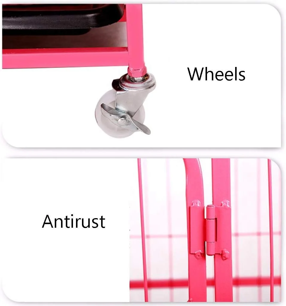 قفس سگ متحرک WYJW، صورتی، فلزی، مناسب فضای داخلی و خارجی، خانه حیوانات خانگی کوچک/متوسط با سینی (اندازه: 54 * 37 * 50 سانتی متر)