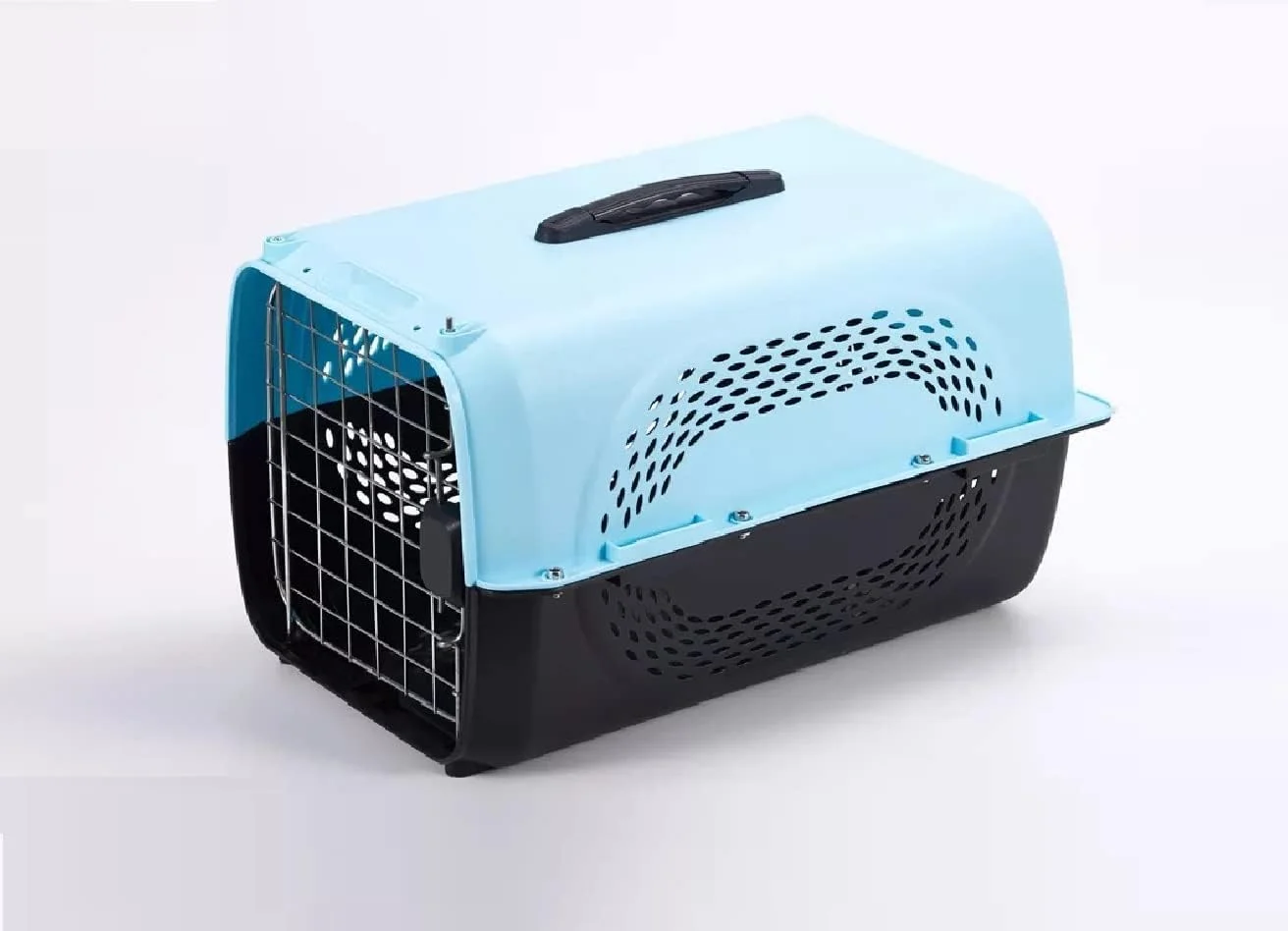 Cozy Puppies Pet Travel Carrier Dog Cat Rabbit Basket Plastic Handle Hinged Door Folding Collapsible Transport Box Crate Cage Size 19.5 x 13 x 12.5 Inch for Puppy Cats (Sky Blue)