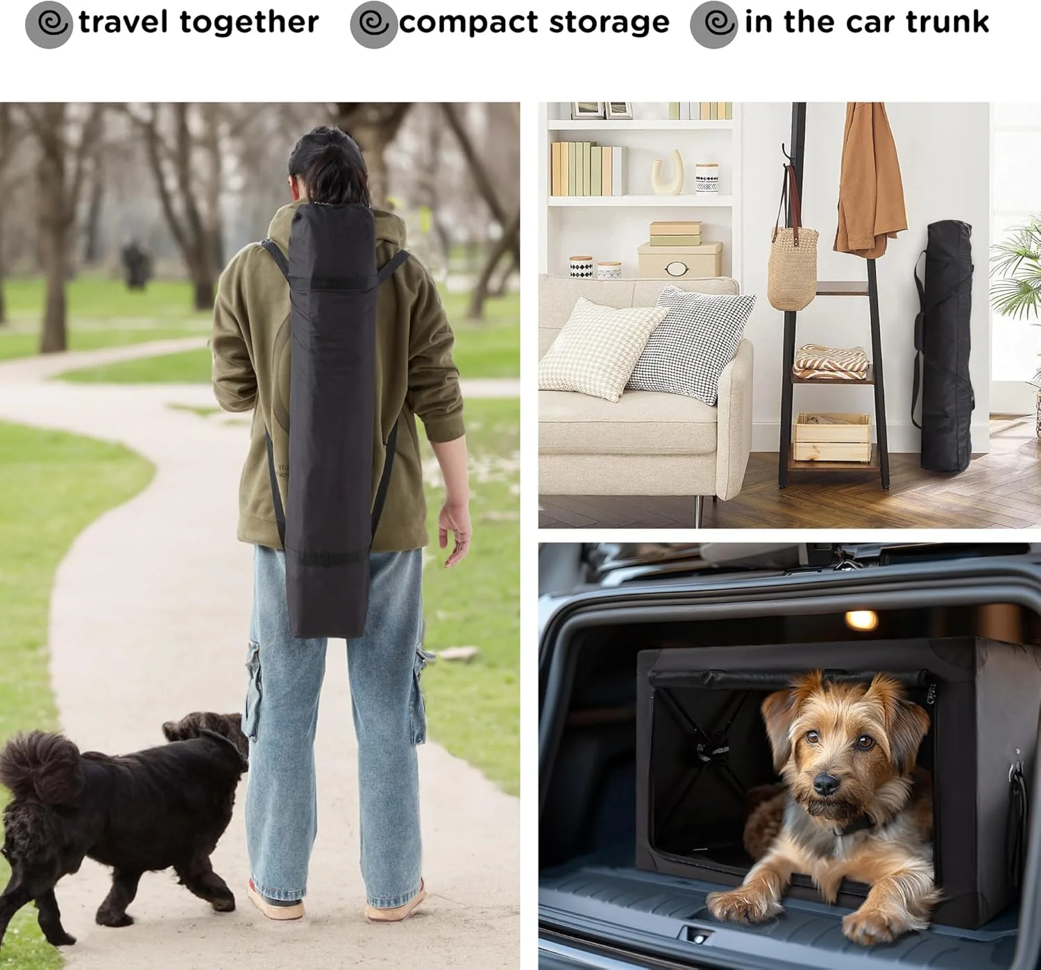  باکس حمل سگ کوزز، تاشو و قابل حمل سایز بزرگ 37 اینچی، با کیف نگهداری جداشدنی، پد جداشدنی و پنجره های توری برای فضای باز و داخل خانه (مشکی)