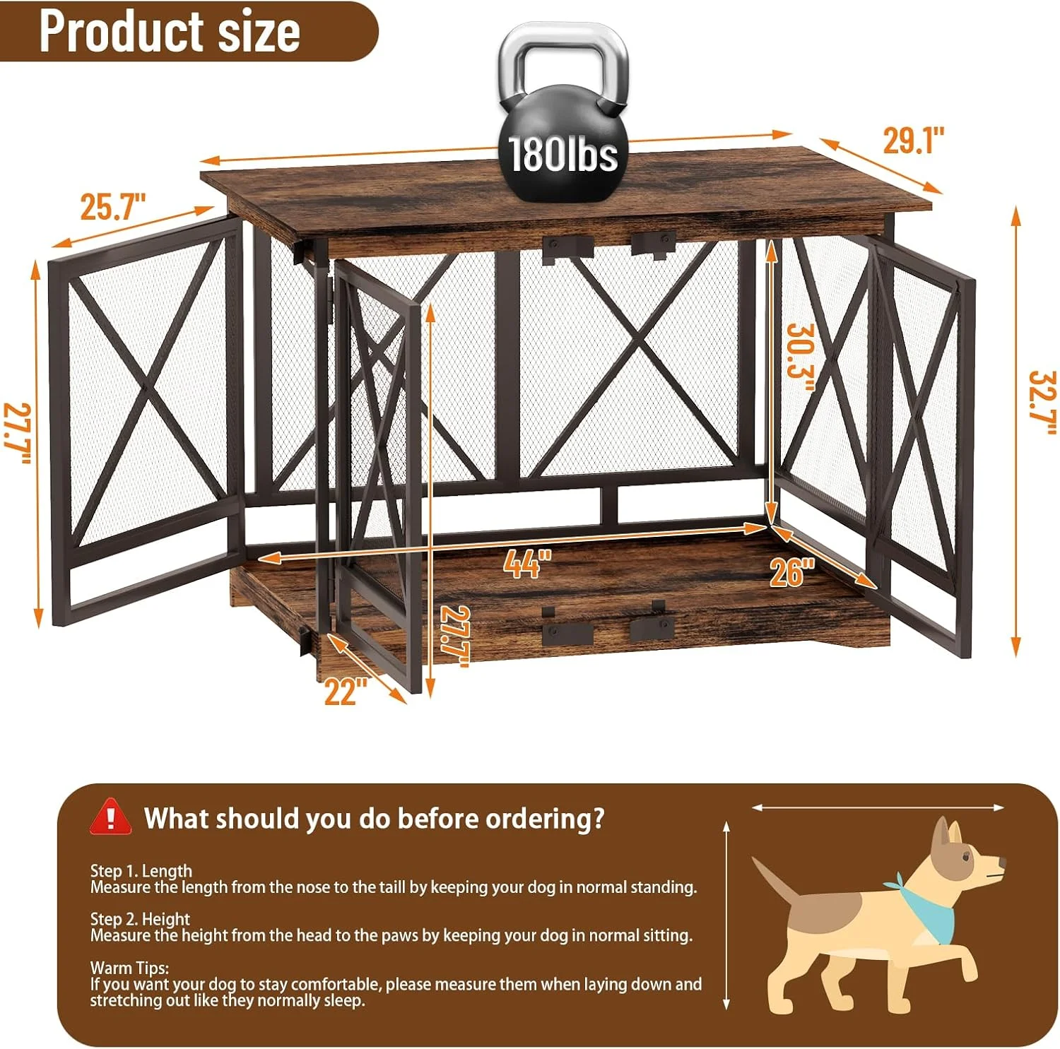 قفس سگ بزرگ مبلمان COZPAW - لانه سگ مقاوم 48 اینچی مناسب نژادهای خیلی بزرگ با دو درب، قفس سگ چوبی XL میز کناری تزئینی مدرن خانه حیوانات خانگی (قهوه ای)
