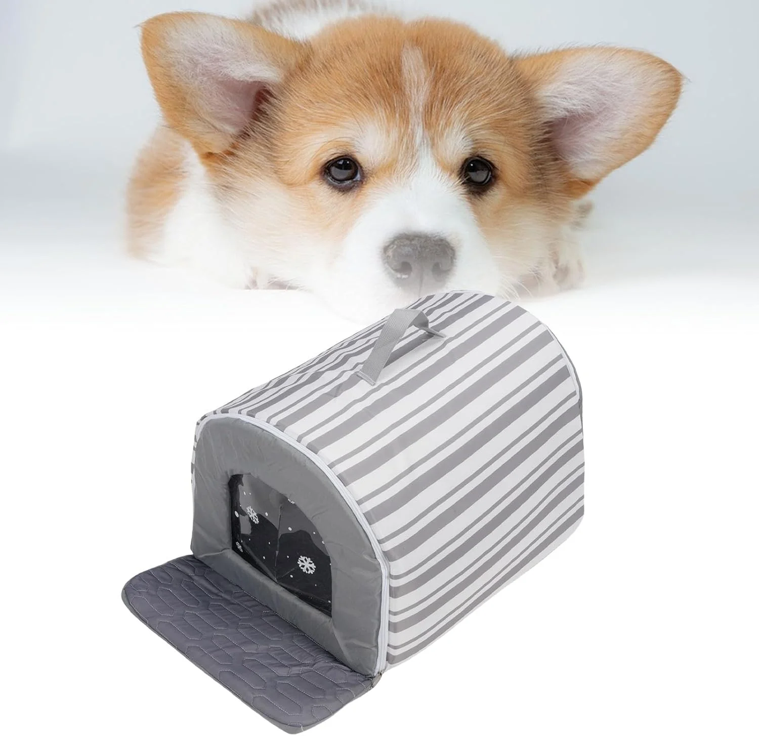 خانه یخی خنک کننده سگ، پناهگاه خنک کننده حیوانات خانگی، پد سگ، پارچه آکسفورد راه راه، طراحی کمانی با 6 بسته یخ برای گربه ها و سگ ها، خانه راحت و قابل تنفس