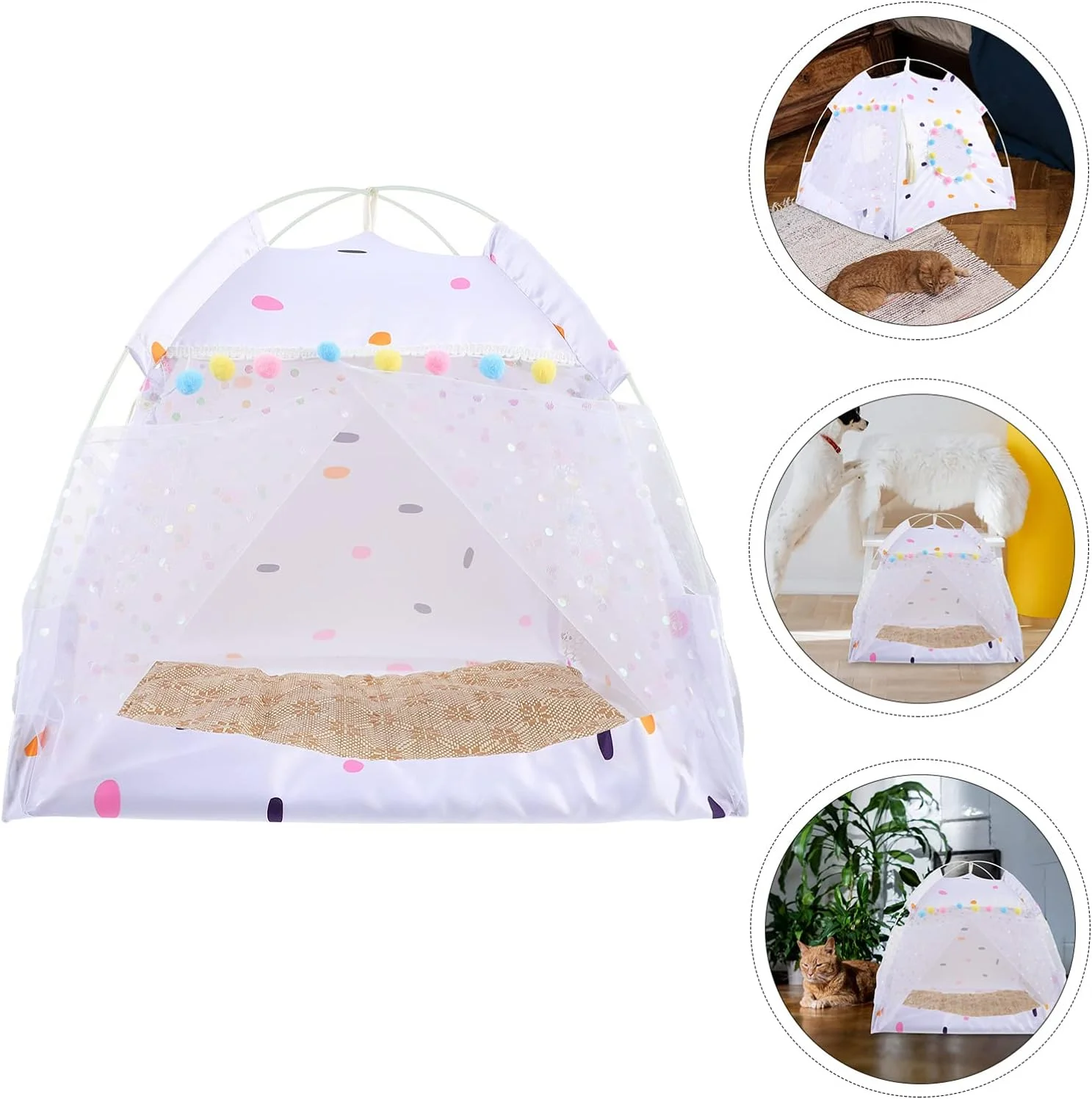 چادر سگ و گربه، خانه خنک کننده تابستانی، لانه با کوسن و بالش قابل شستشو و جداشدنی، تخت تاشو قابل حمل برای توله سگ، پارک بازی