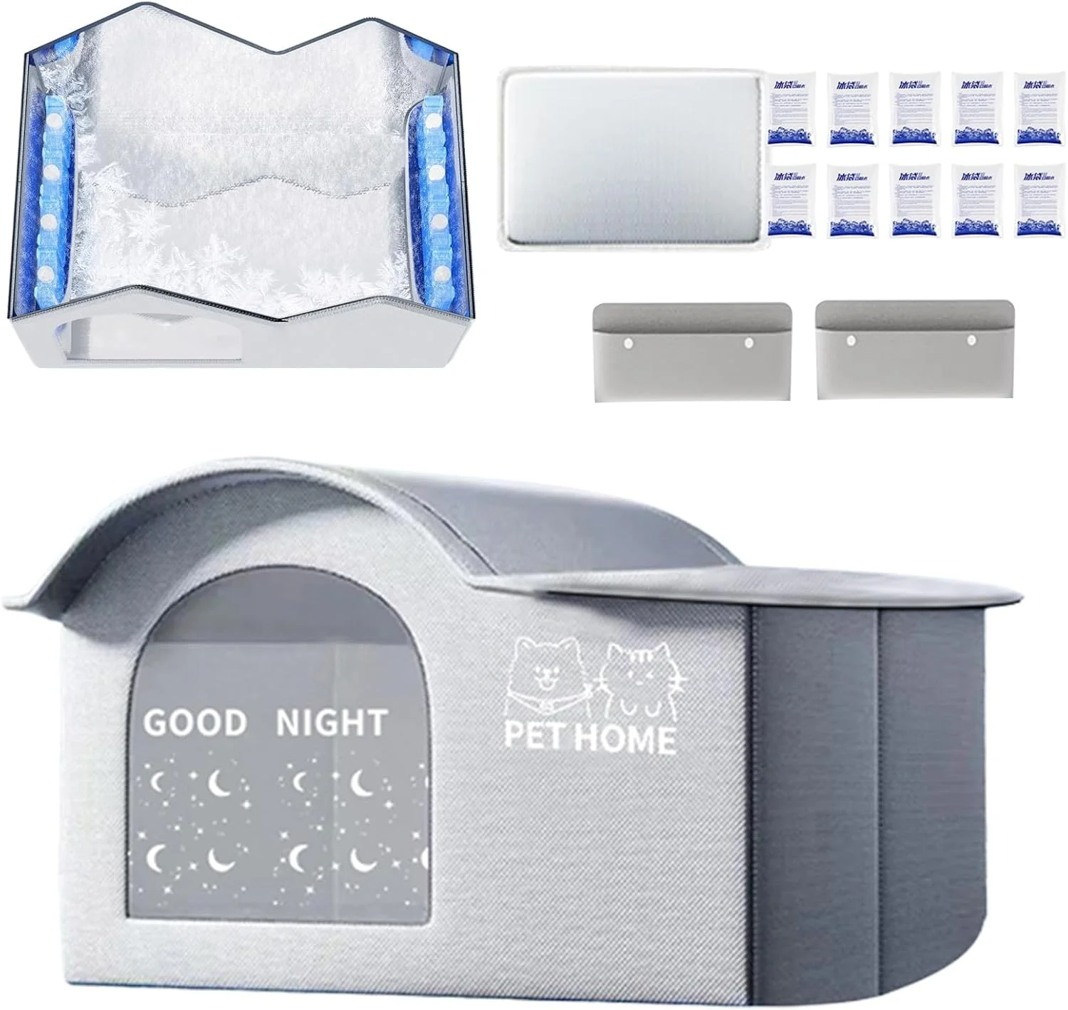 خانه سگ در فضای باز، خانه حیوانات خانگی عایق قابل حمل با بسته های یخ، غار تختخواب قابل حمل عایق برای اتاق نشیمن داخلی و خارجی، اتاق خواب، بالکن، ایوان