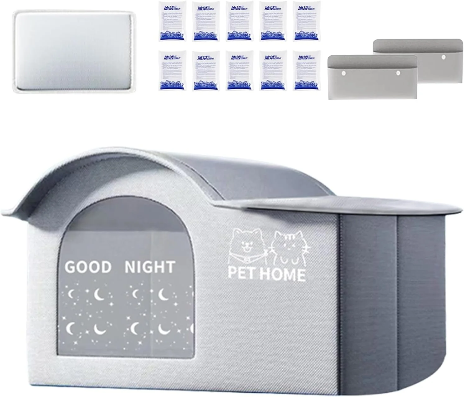 خانه خنک کننده سگ، خانه حیوانات خانگی عایق قابل حمل با بسته های یخ - غار سایه دار تخت عایق برای سگ ها و بچه گربه های نژاد کوچک و بزرگ در بالکن داخلی و خارجی اتاق نشیمن