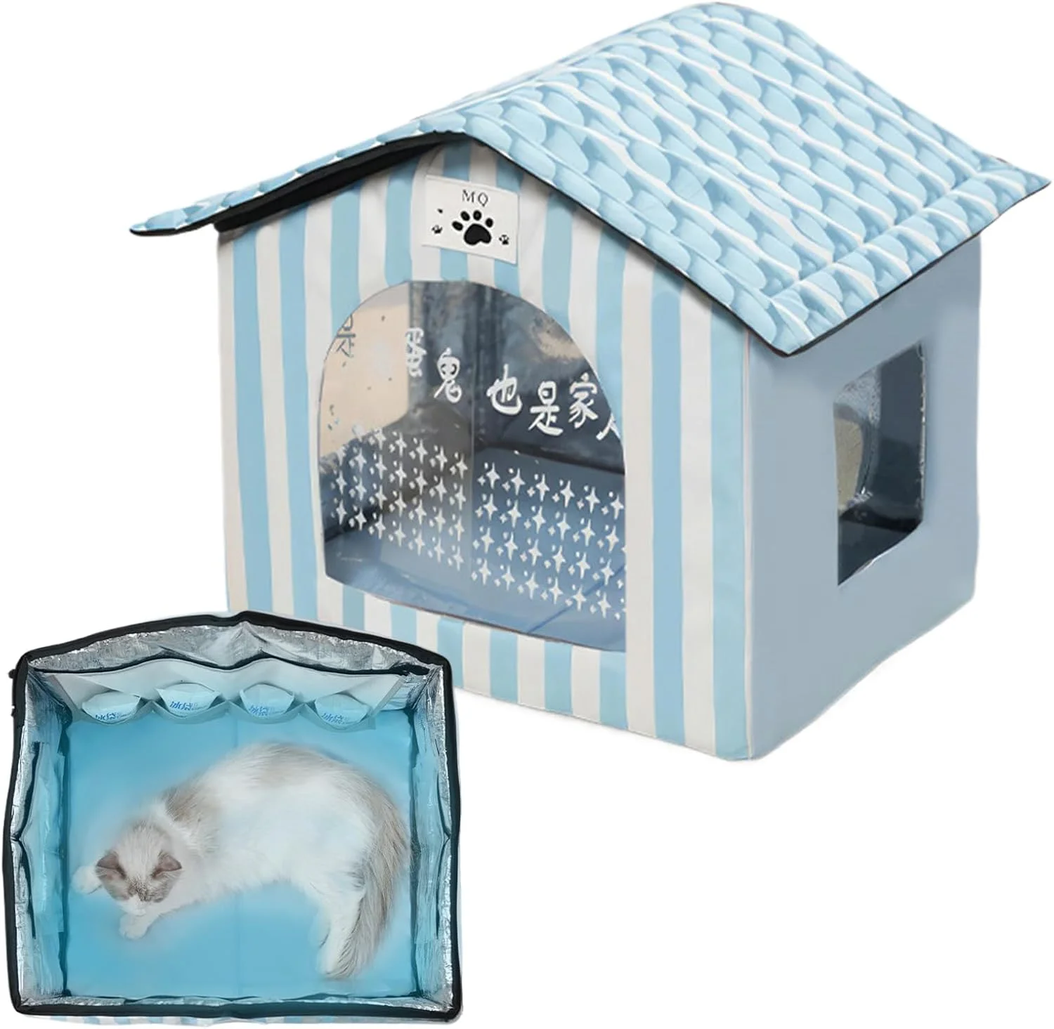 خانه خنک کننده گربه، خانه گربه عایق بندی شده در فضای باز با بسته یخ | چادر حیوانات خانگی برای تابستان در فضای داخلی حیاط خلوت بالکن اتاق خواب اتاق نشیمن مزرعه باغ پاسیو حیاط