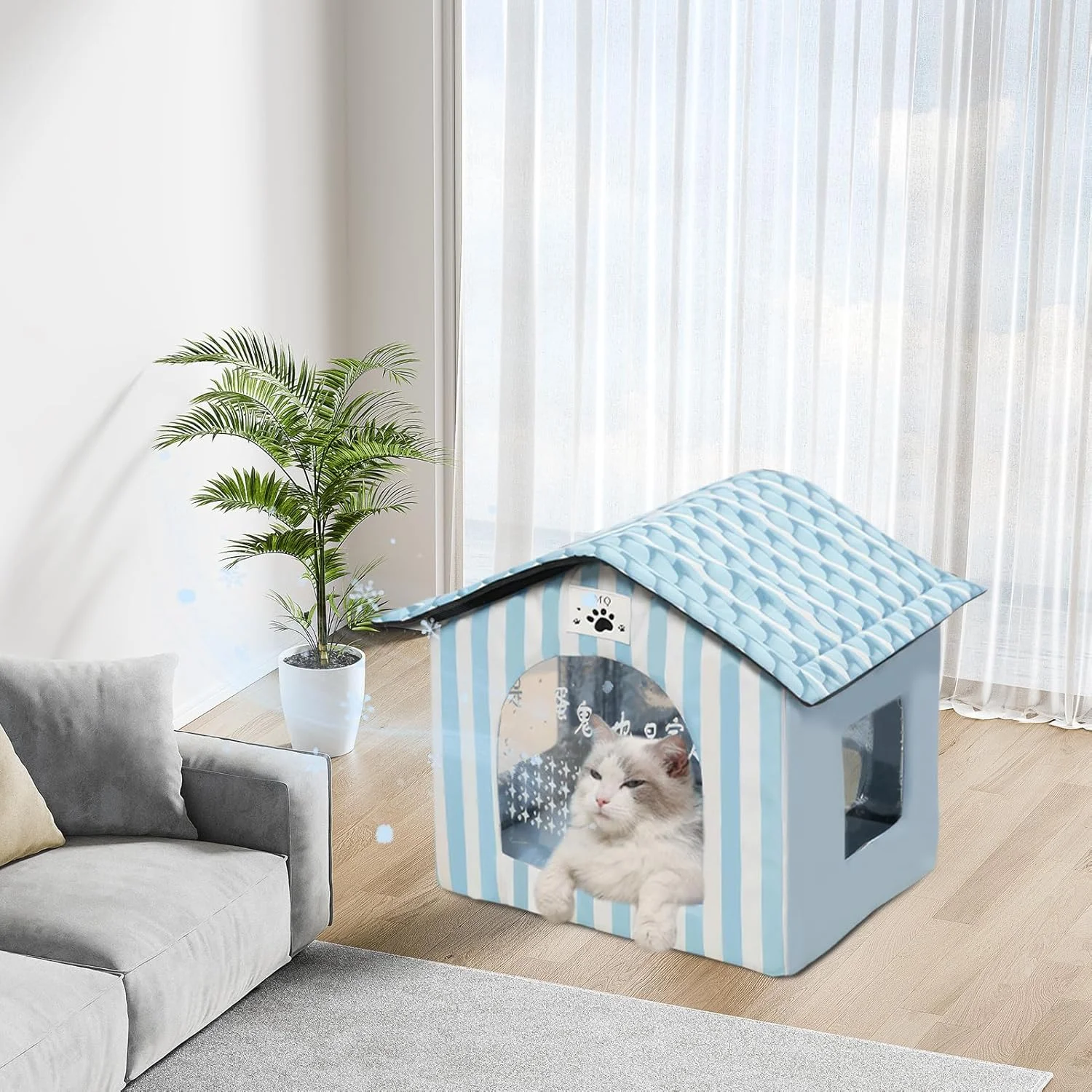 خانه خنک کننده گربه، خانه گربه عایق بندی شده در فضای باز با بسته یخ | چادر حیوانات خانگی برای تابستان در فضای داخلی حیاط خلوت بالکن اتاق خواب اتاق نشیمن مزرعه باغ پاسیو حیاط