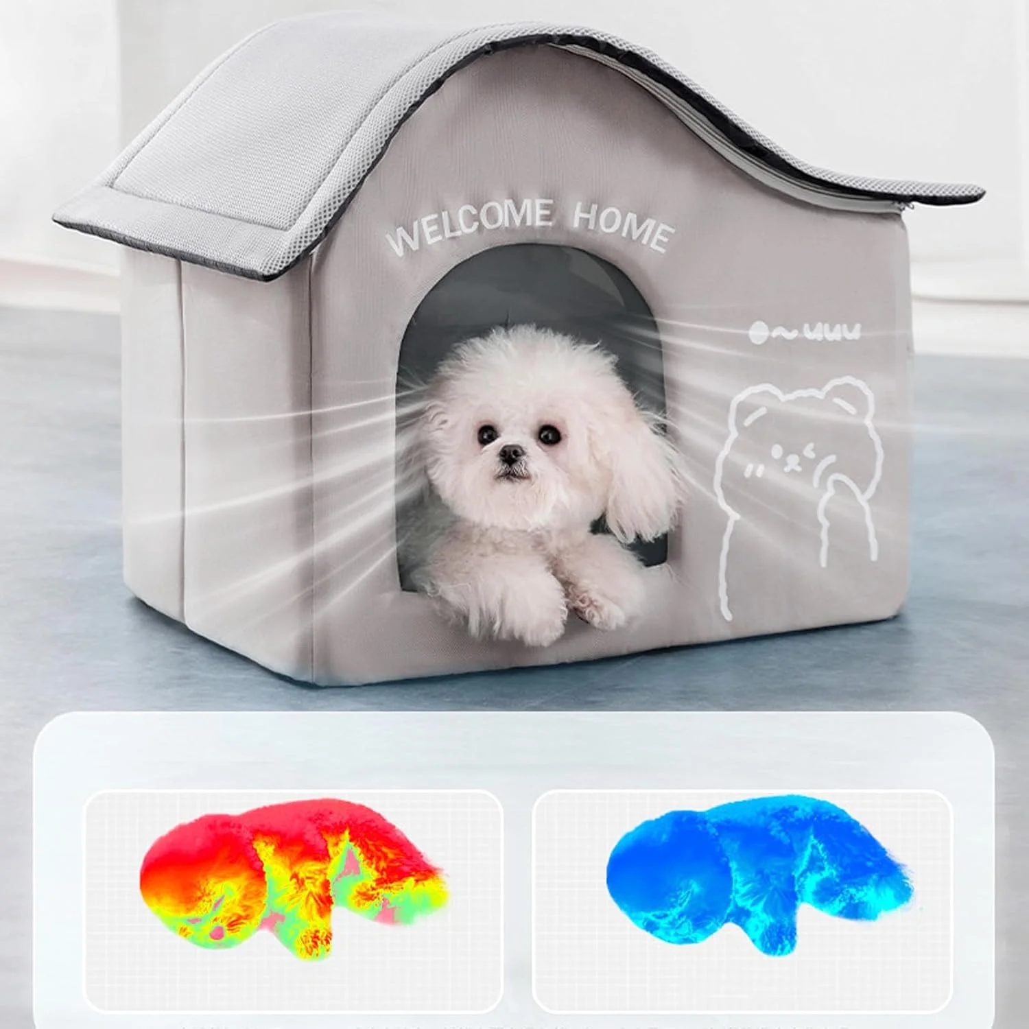 Pet Cooling House, Foldable Cat and Dog House with Ice Box, Weather Proof Cooling Cats Cave, Dog Ice Cooler Houses, Indoor Outdoor Cat Houses Ventilate & Easy Clean and Assemble