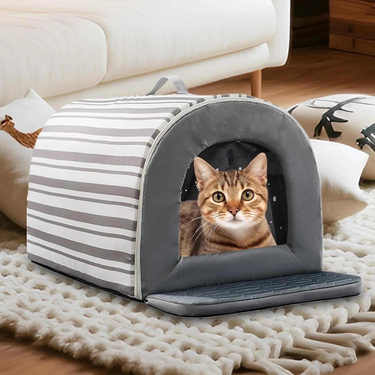 خانه سگ خنک کننده - خانه حیوانات خانگی در فضای باز با جعبه یخ، چادر راحت غیر لغزنده ضد آب پناهگاه عایق تخت برای توله سگ محافظت در برابر آب و هوا در فضای باز تجهیزات کمپینگ مسافرتی آپارتمان زندگی در داخل خانه