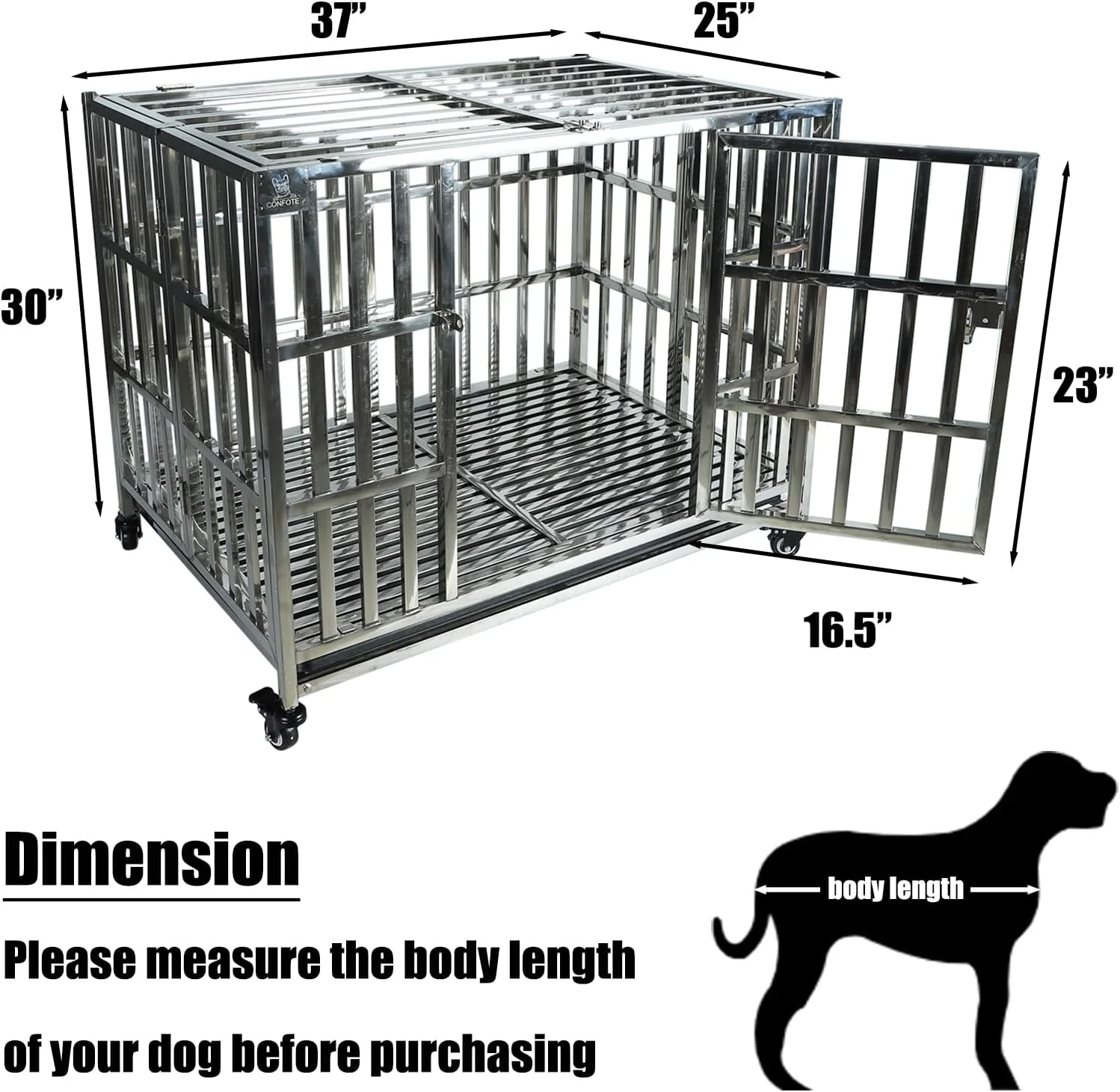 قفس سگ استیل ضد زنگ مقاوم Confote با اندازه 37 اینچ، مناسب سگ های کوچک، مقاوم در برابر تخریب و فرار، قابل استفاده در داخل و خارج از خانه